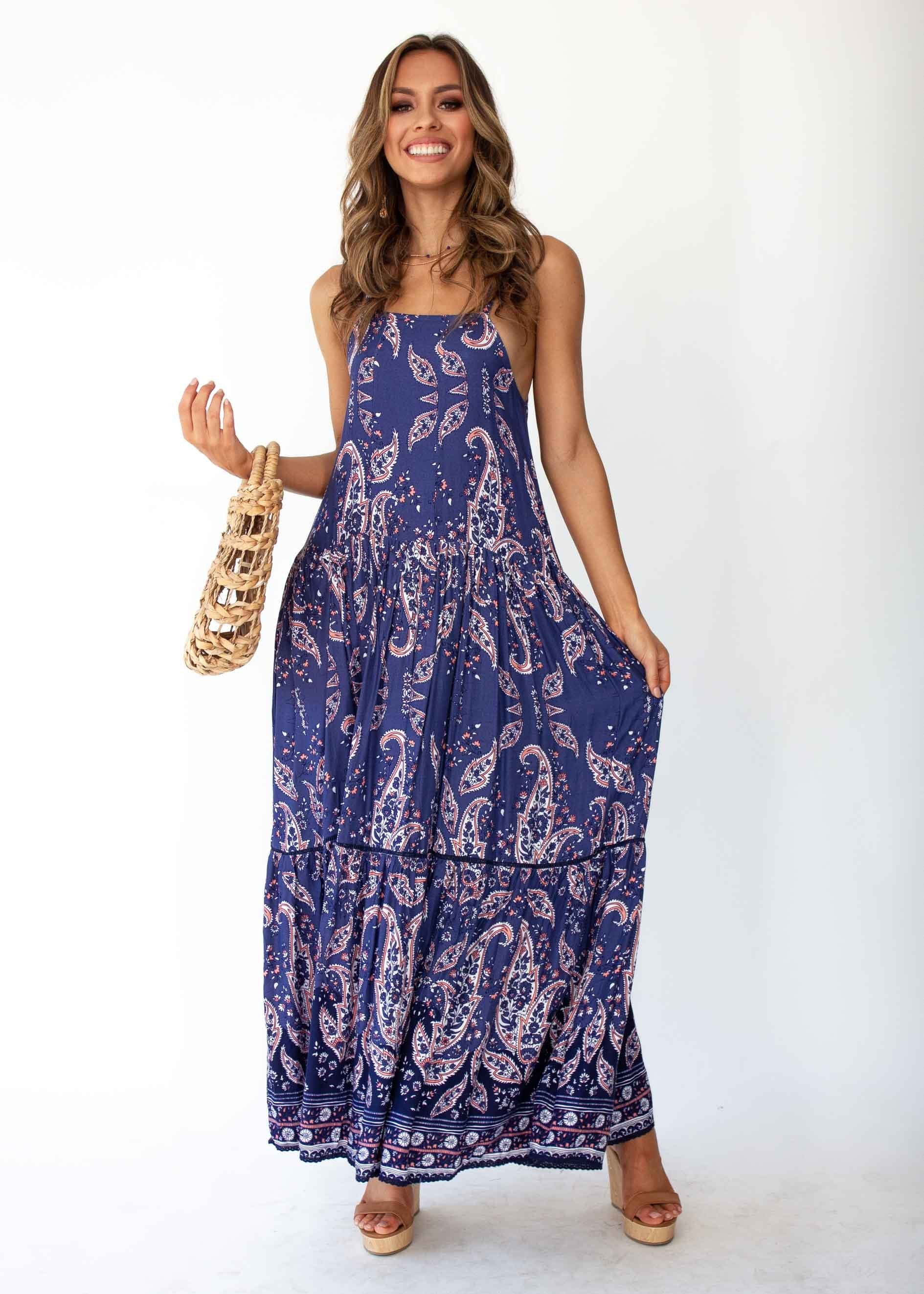 Amira Maxi Dress - Navy Paisley