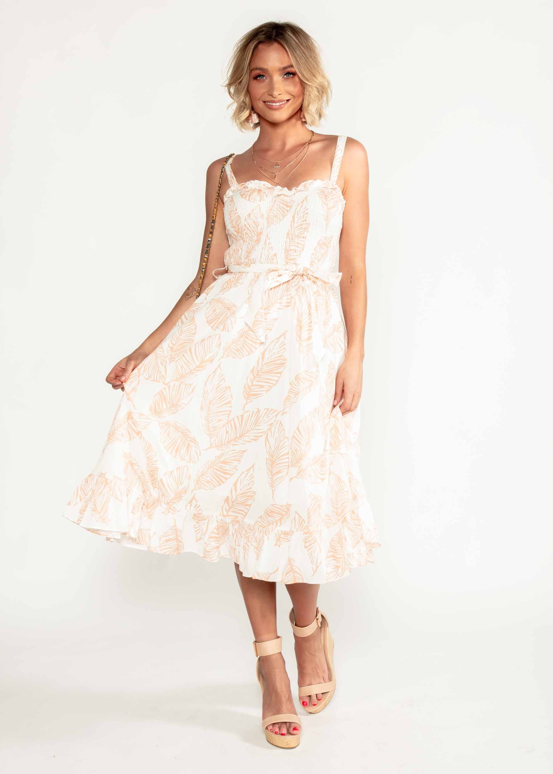 Great Escape Midi Dress w/ Tie - Peach Leaf