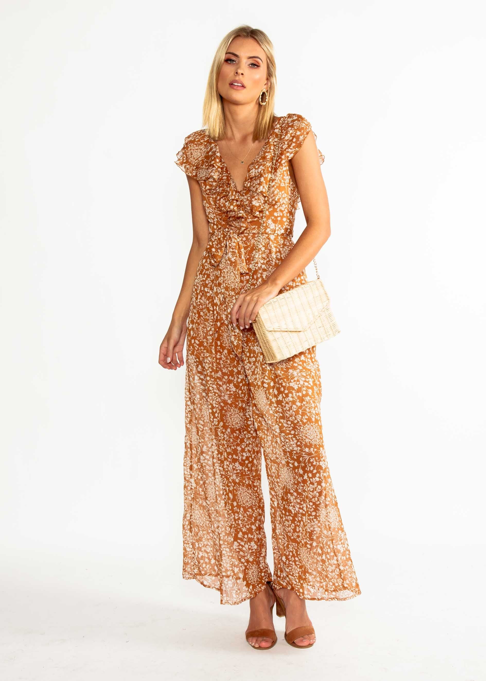Once Before Pantsuit - Rust Floral