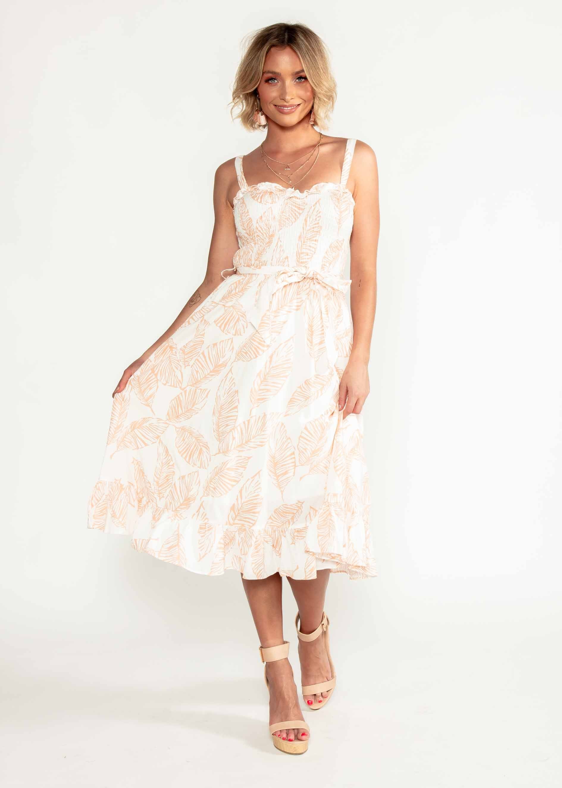 Great Escape Midi Dress w/ Tie - Peach Leaf
