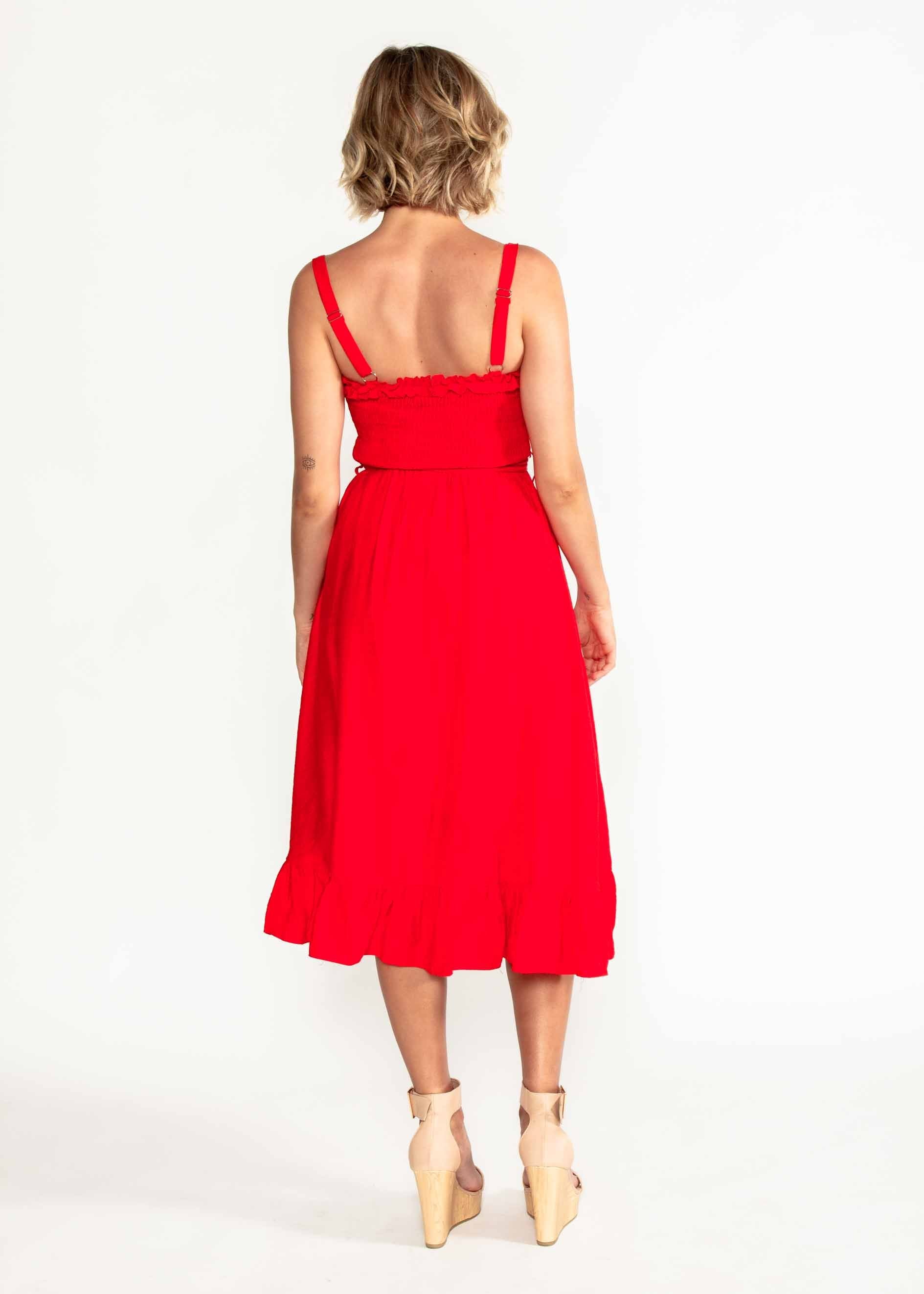Great Escape Midi Dress w/ Tie - Red