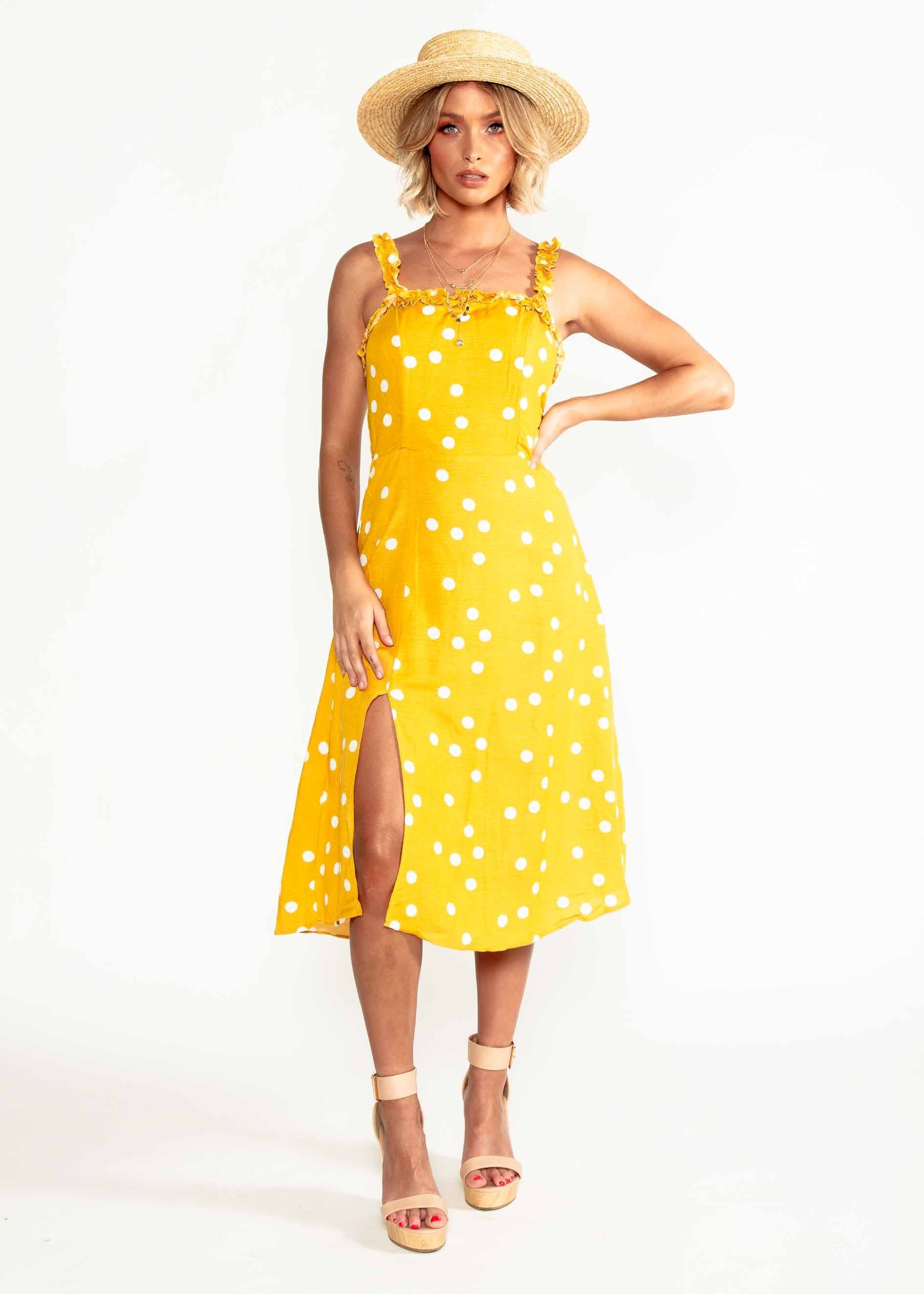 Katia Midi Dress - Mustard Polka