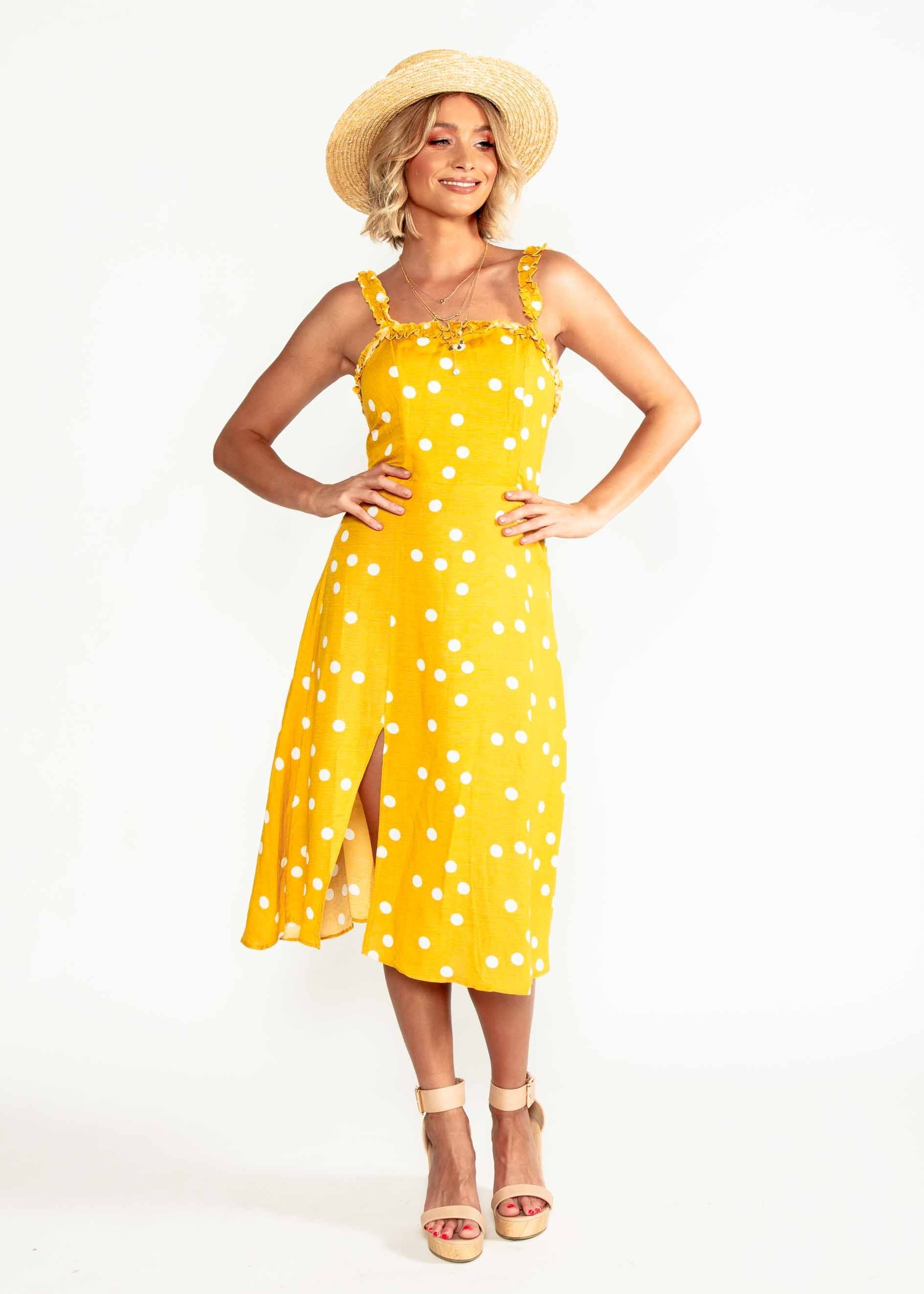 Katia Midi Dress - Mustard Polka