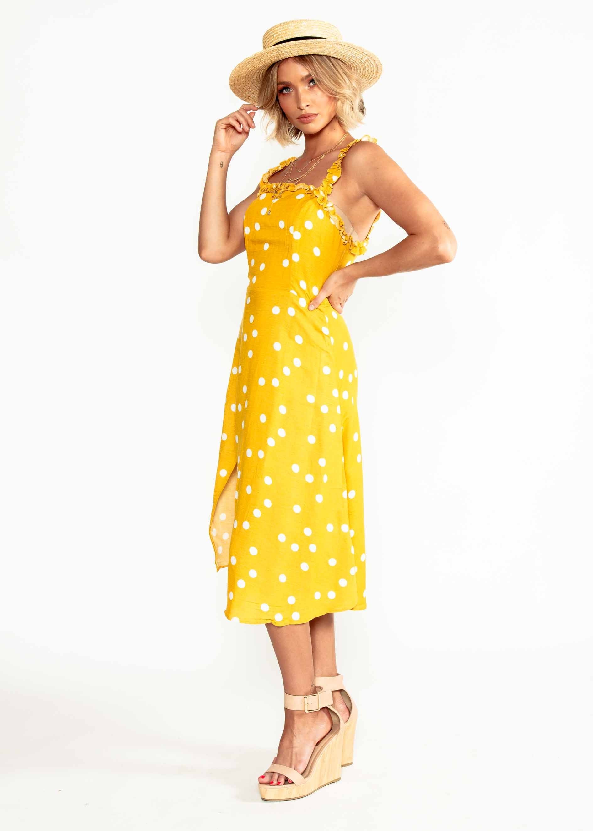 Katia Midi Dress - Mustard Polka