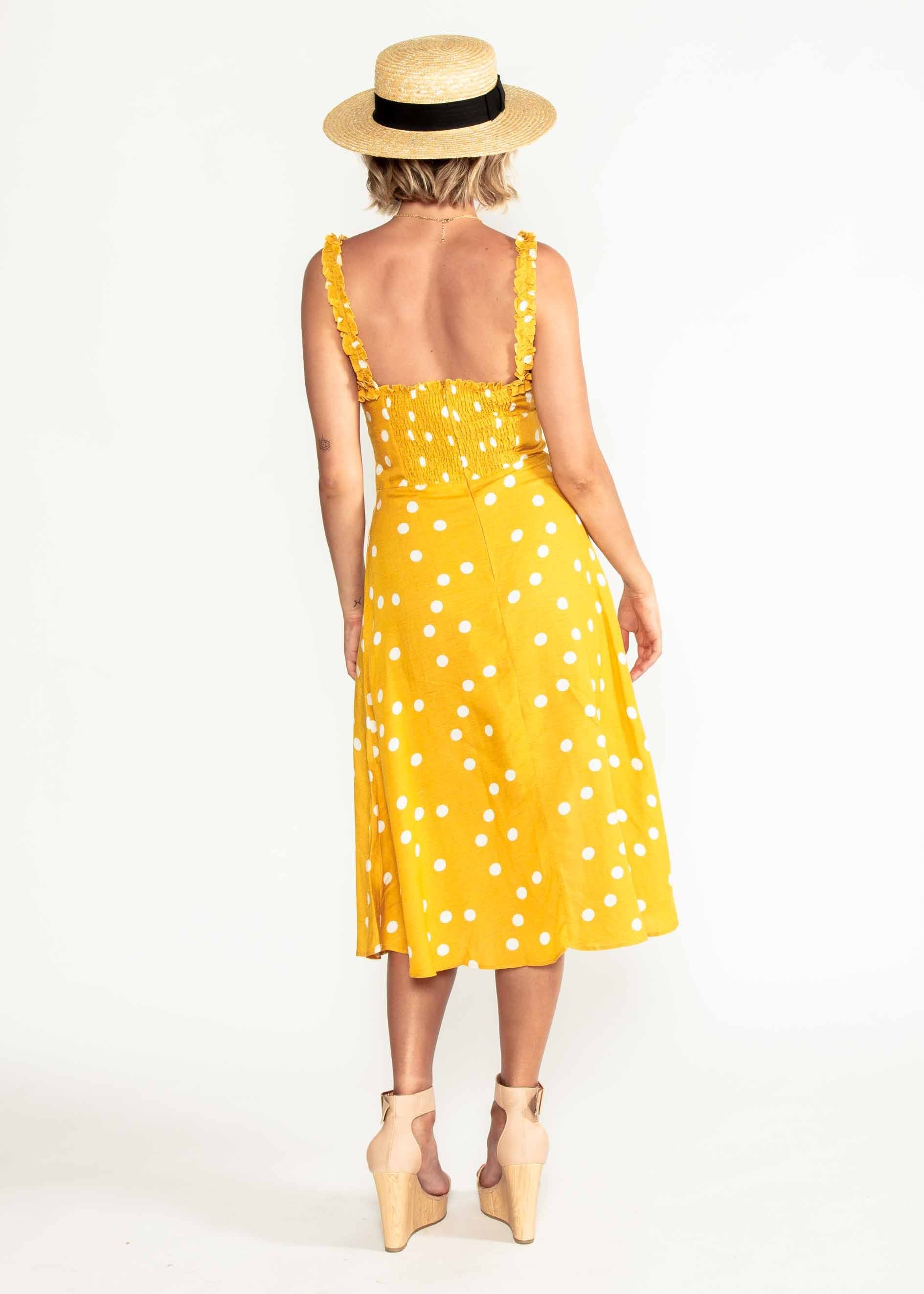 Katia Midi Dress - Mustard Polka