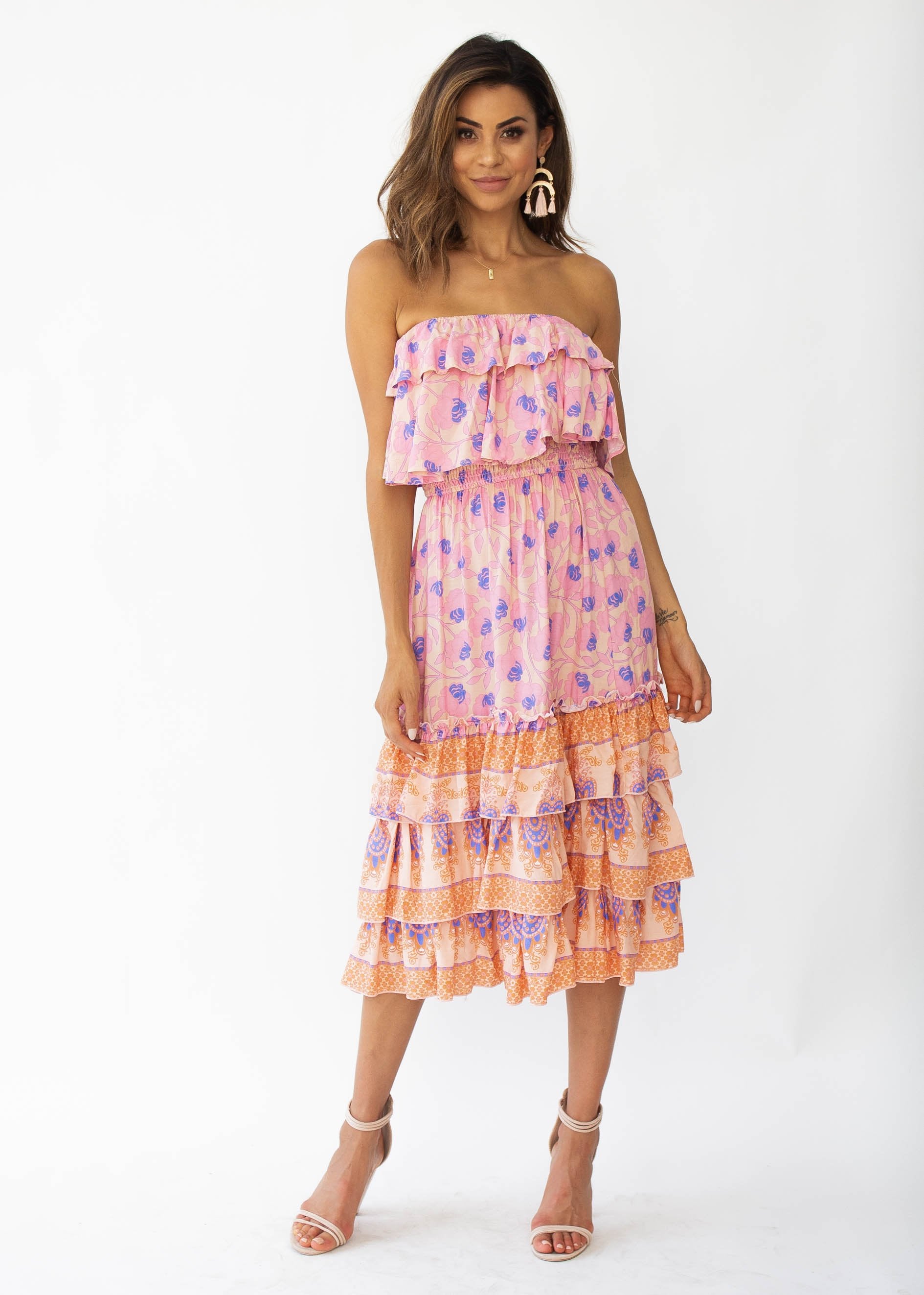Simona Strapless Midi Dress - Malibu