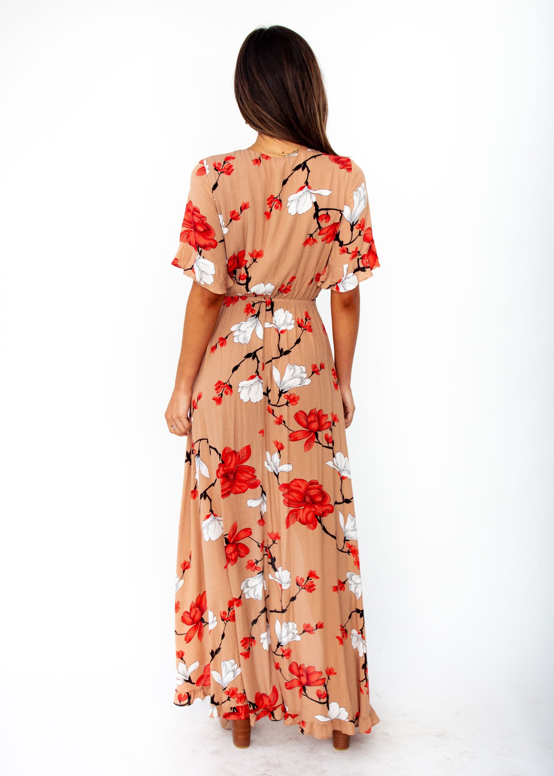 Harmony Tie Hi-Low Midi Dress - Mocha Floral
