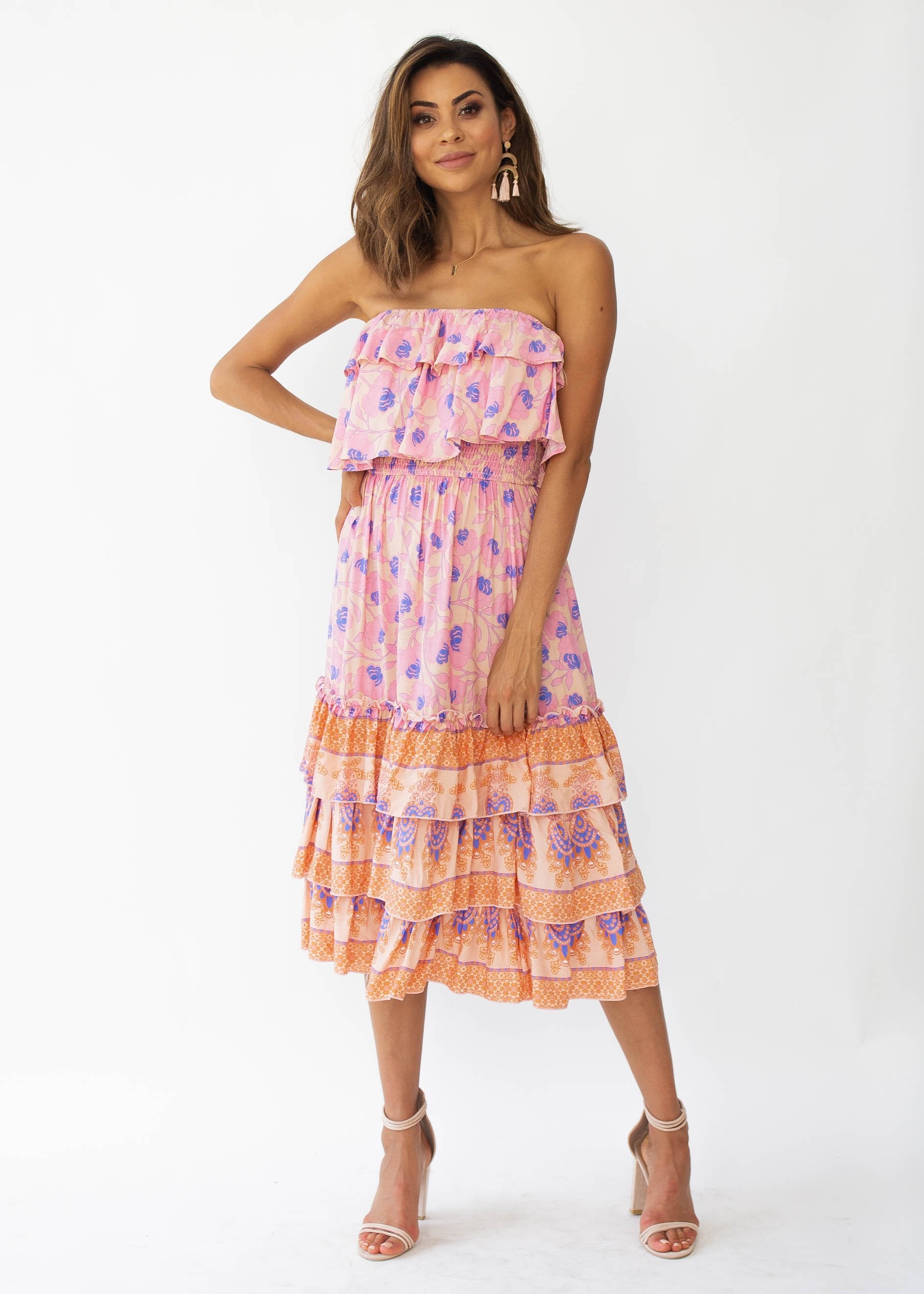 Simona Strapless Midi Dress - Malibu