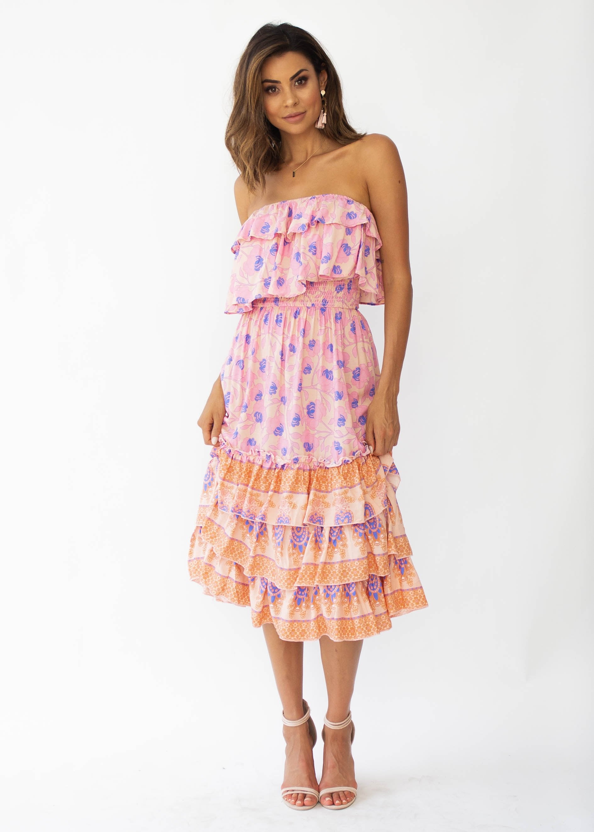 Simona Strapless Midi Dress - Malibu
