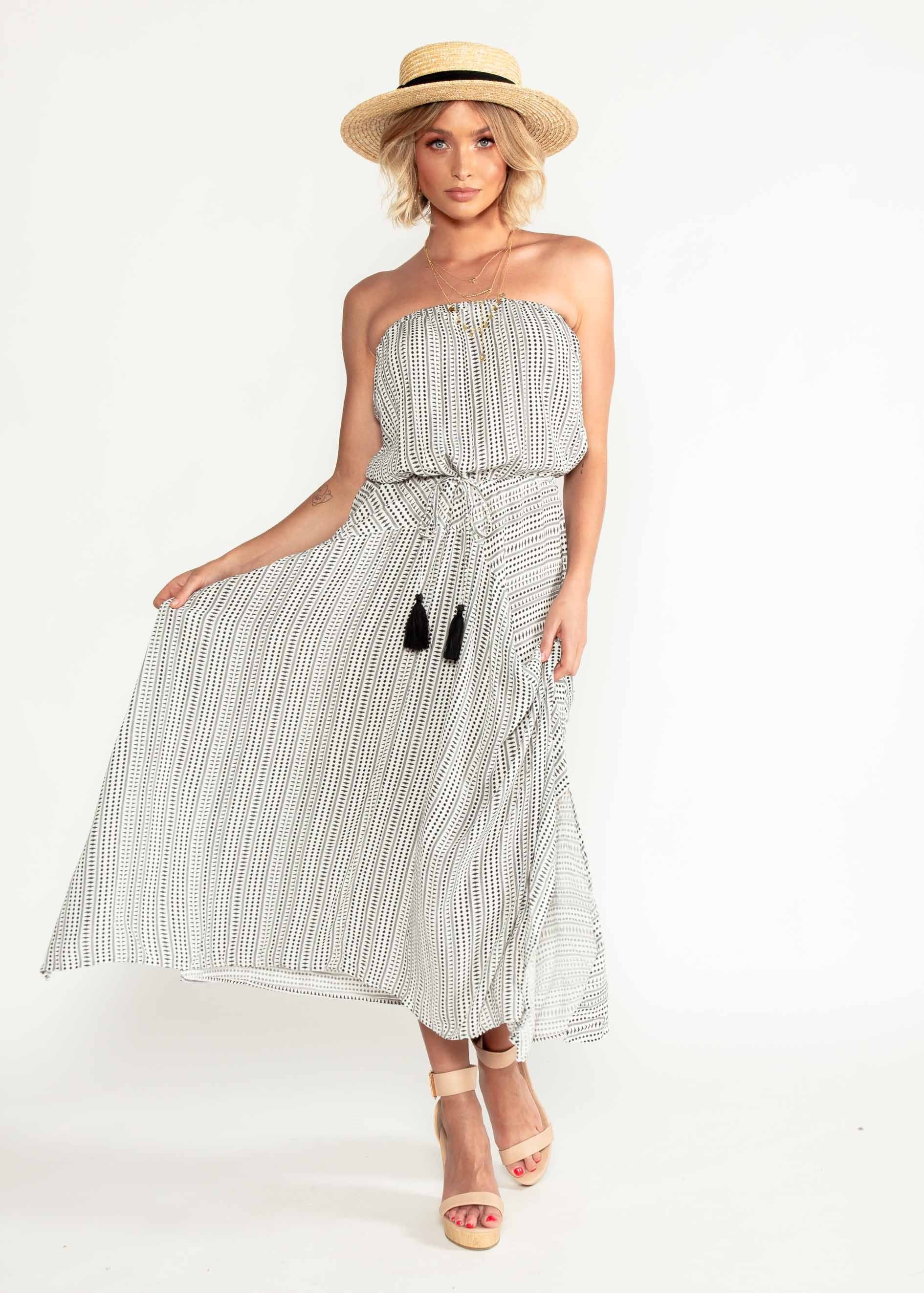 Delray Strapless Maxi Dress - White/Black