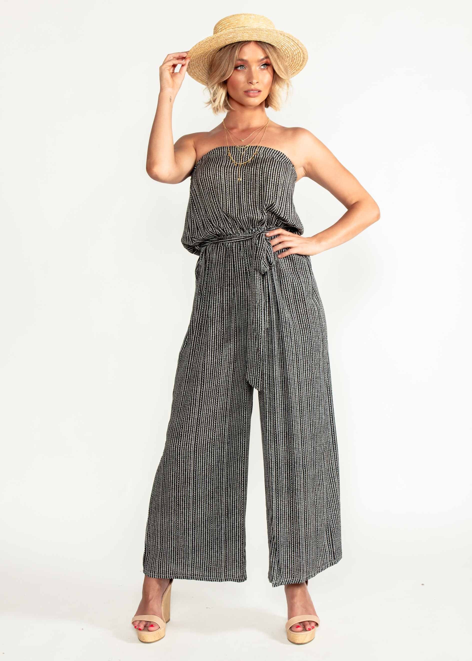 Dream Big Strapless Pantsuit w/ Tie - Black Print