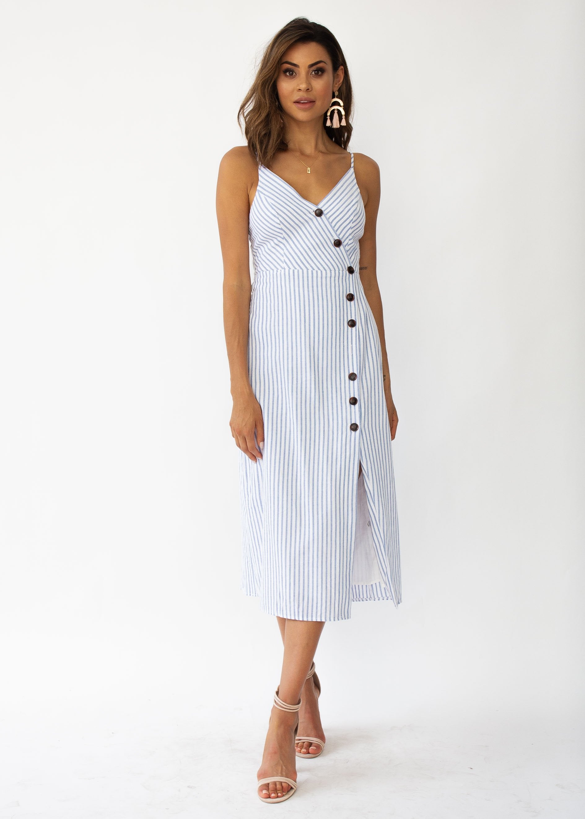 Speechless Cotton Midi Dress - Blue Stripe