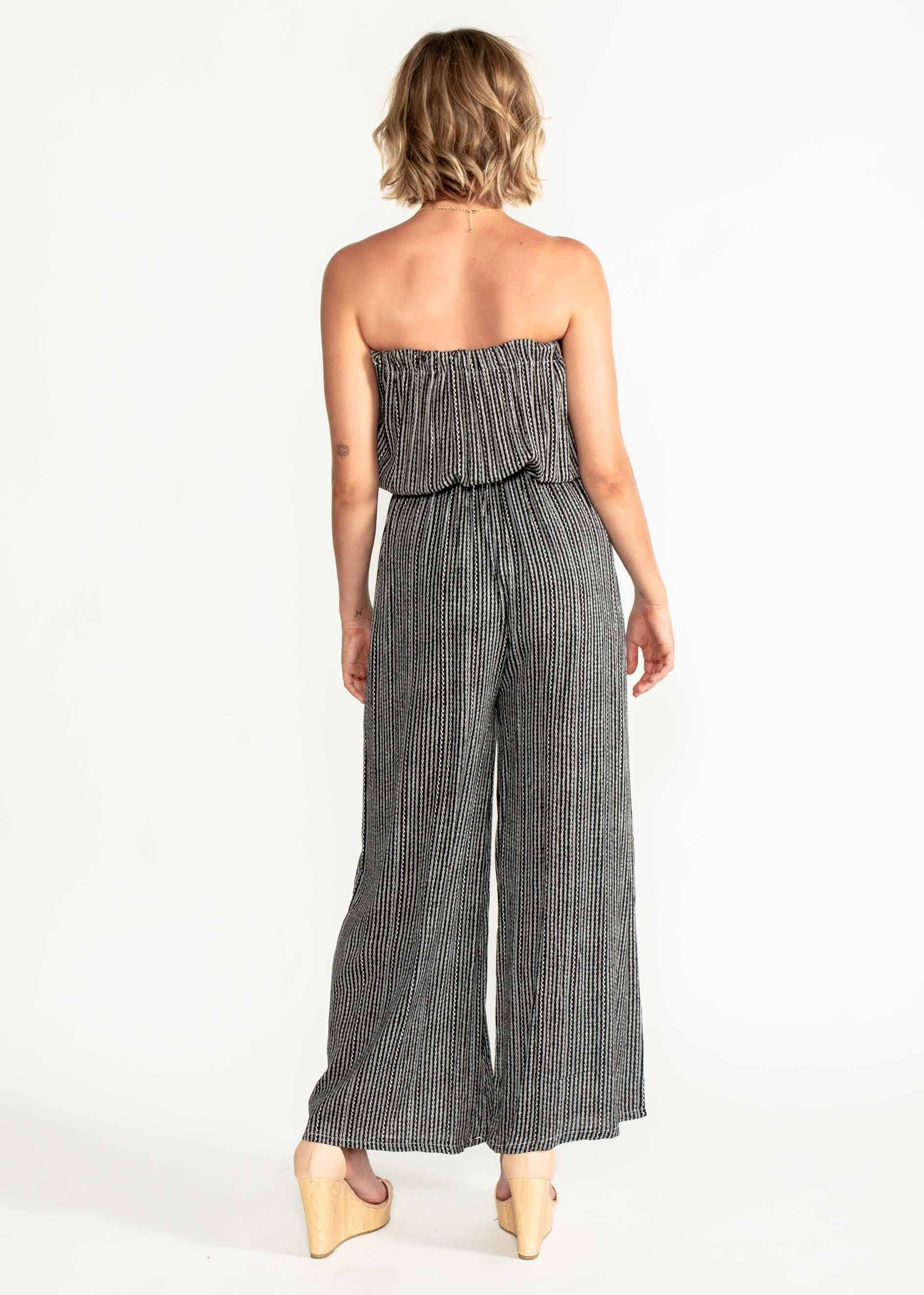 Dream Big Strapless Pantsuit w/ Tie - Black Print