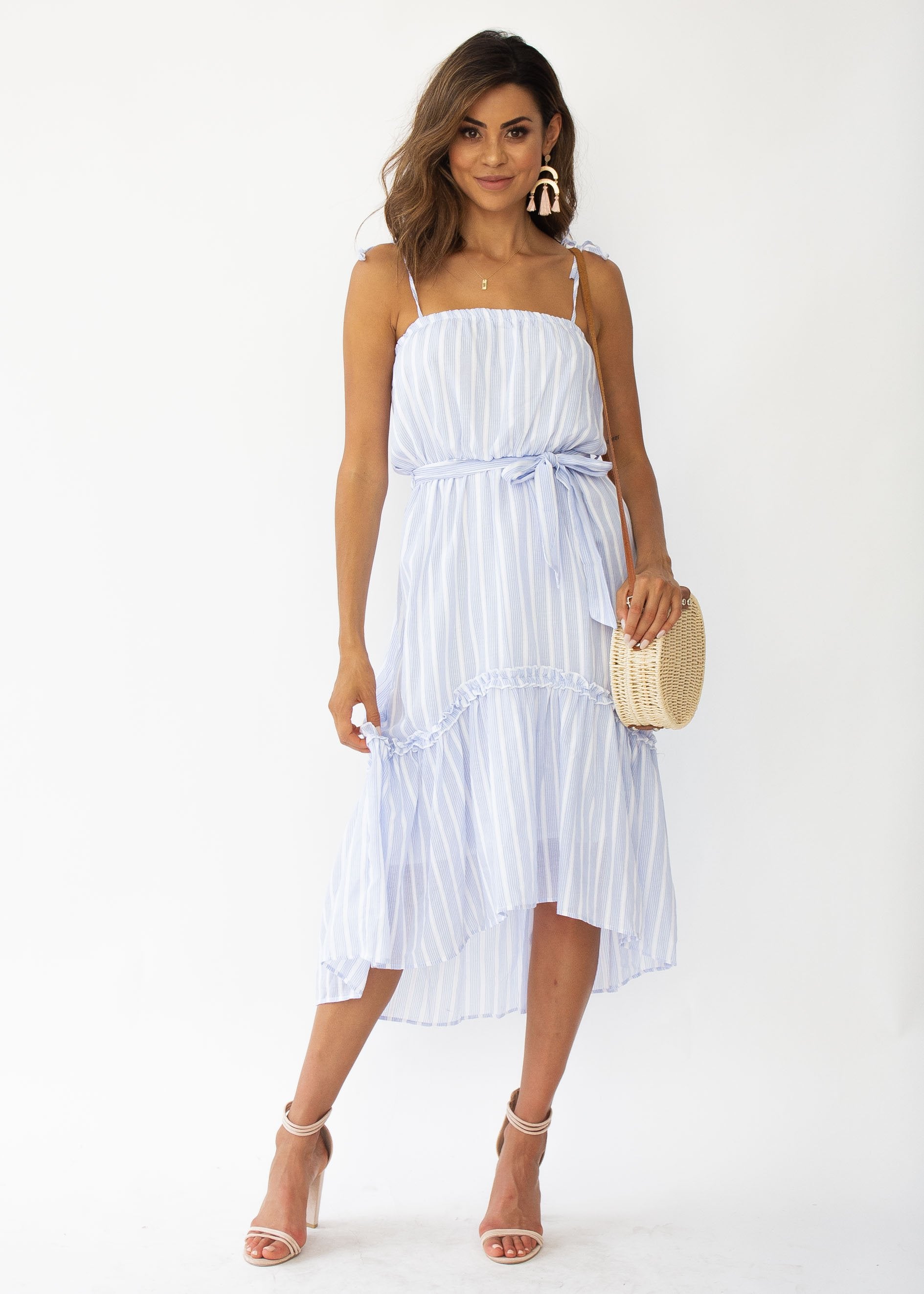 Frankie Hi-Lo Midi Dress - Blue Stripe