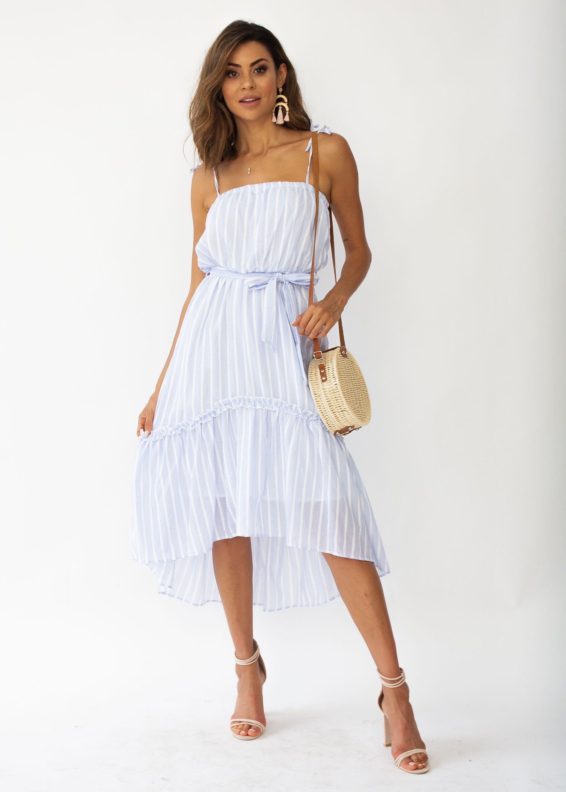 Frankie Hi-Lo Midi Dress - Blue Stripe