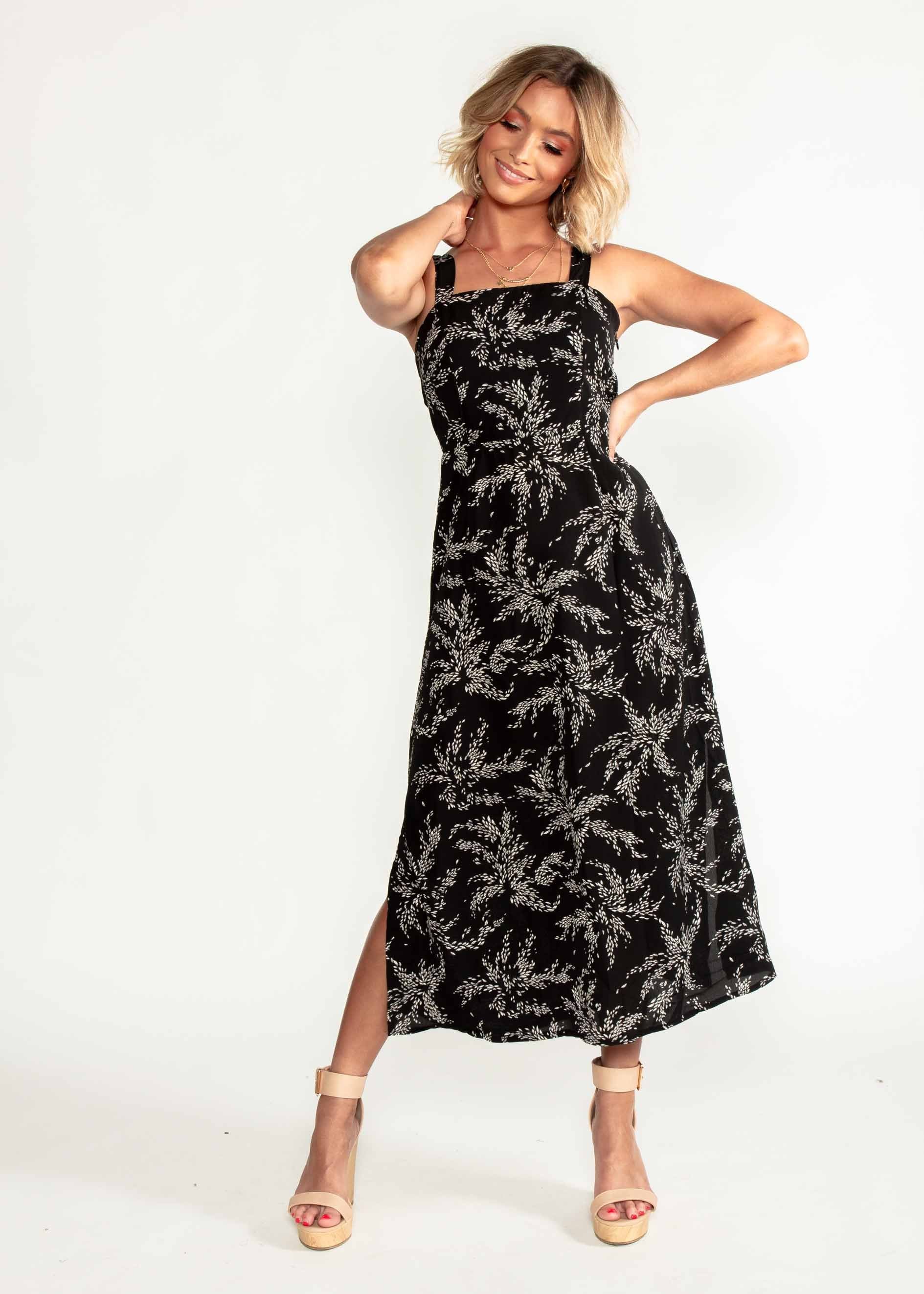 Eyes On You Midi Dress - Black Floral