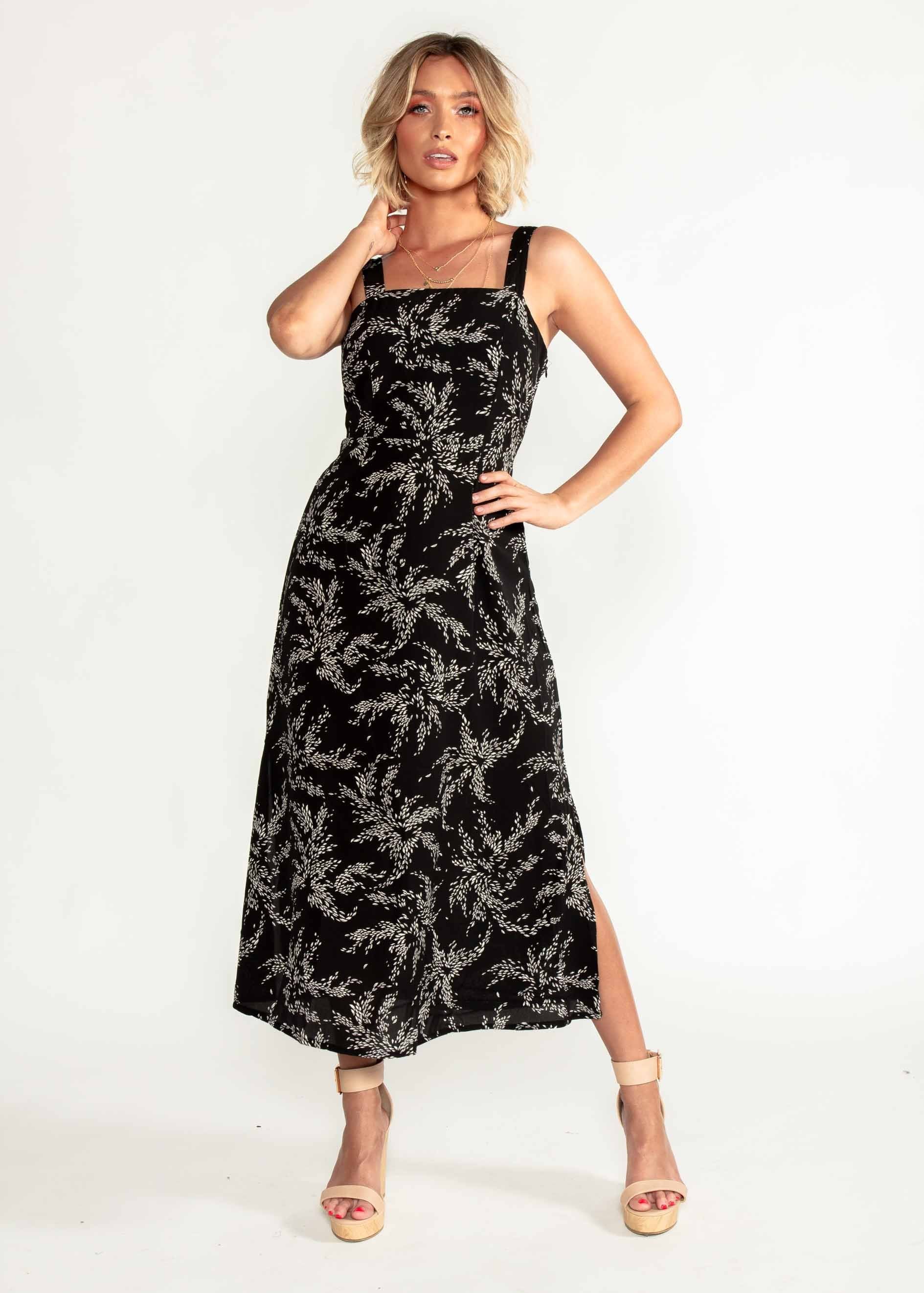 Eyes On You Midi Dress - Black Floral