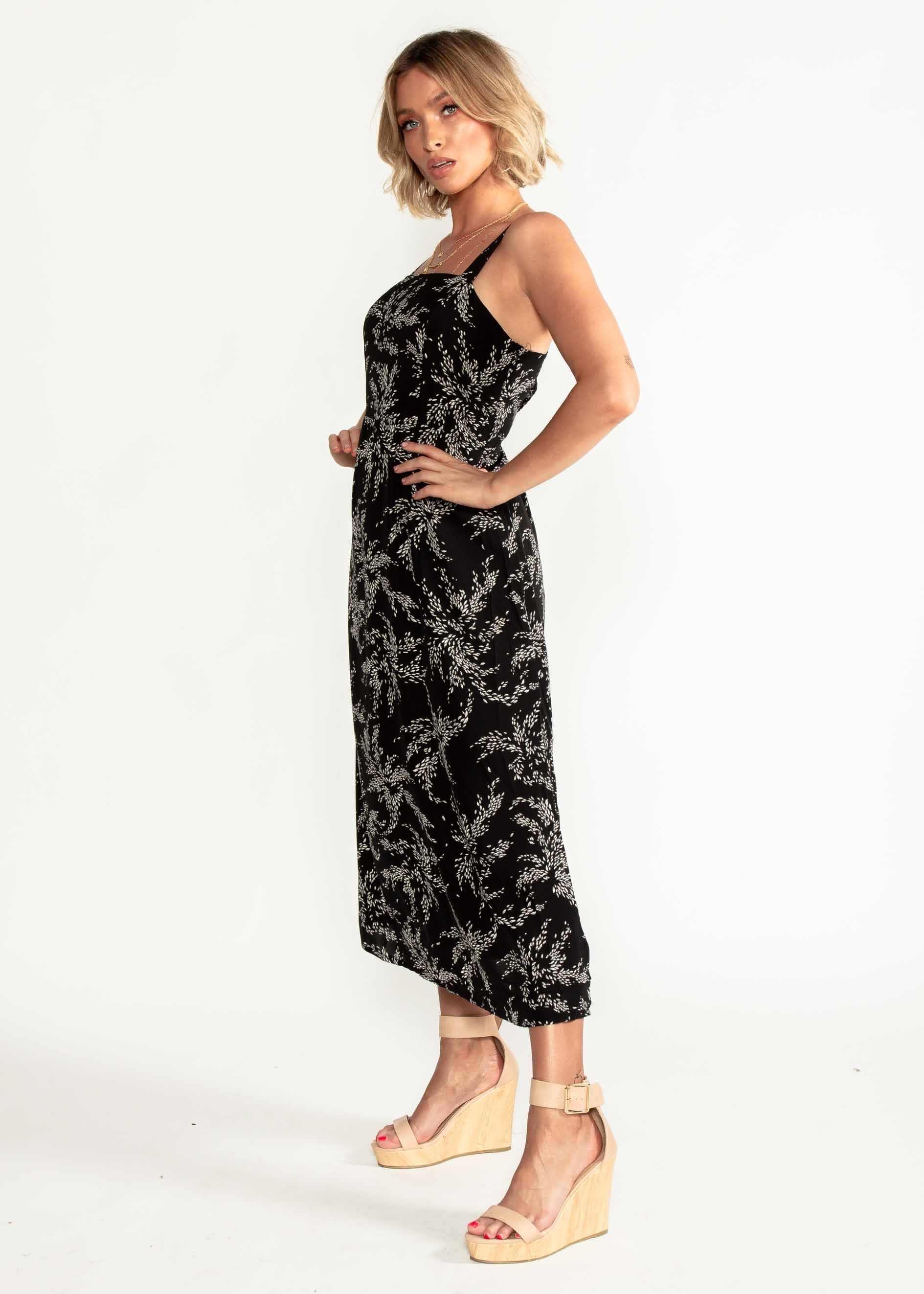 Eyes On You Midi Dress - Black Floral