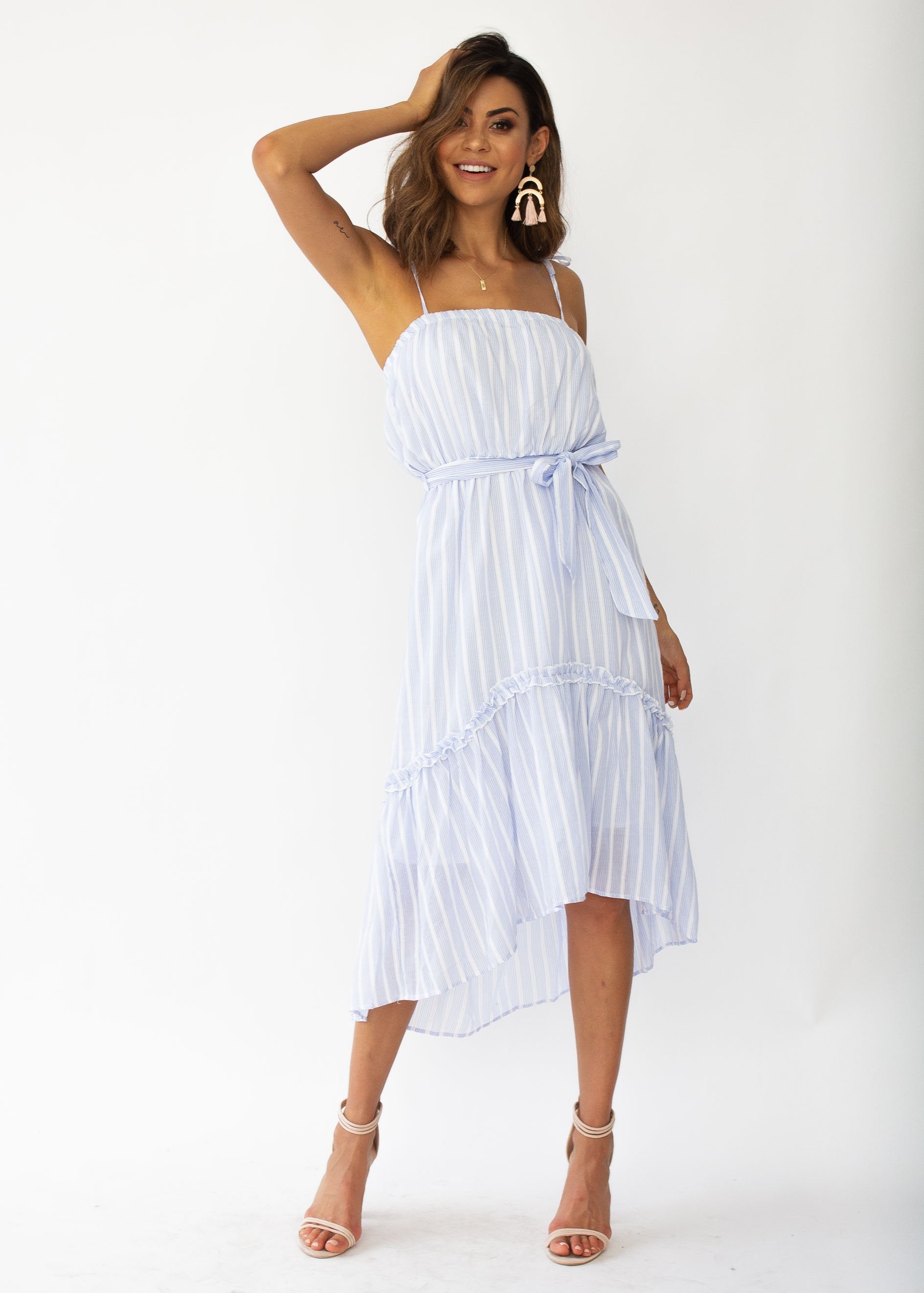 Frankie Hi-Lo Midi Dress - Blue Stripe
