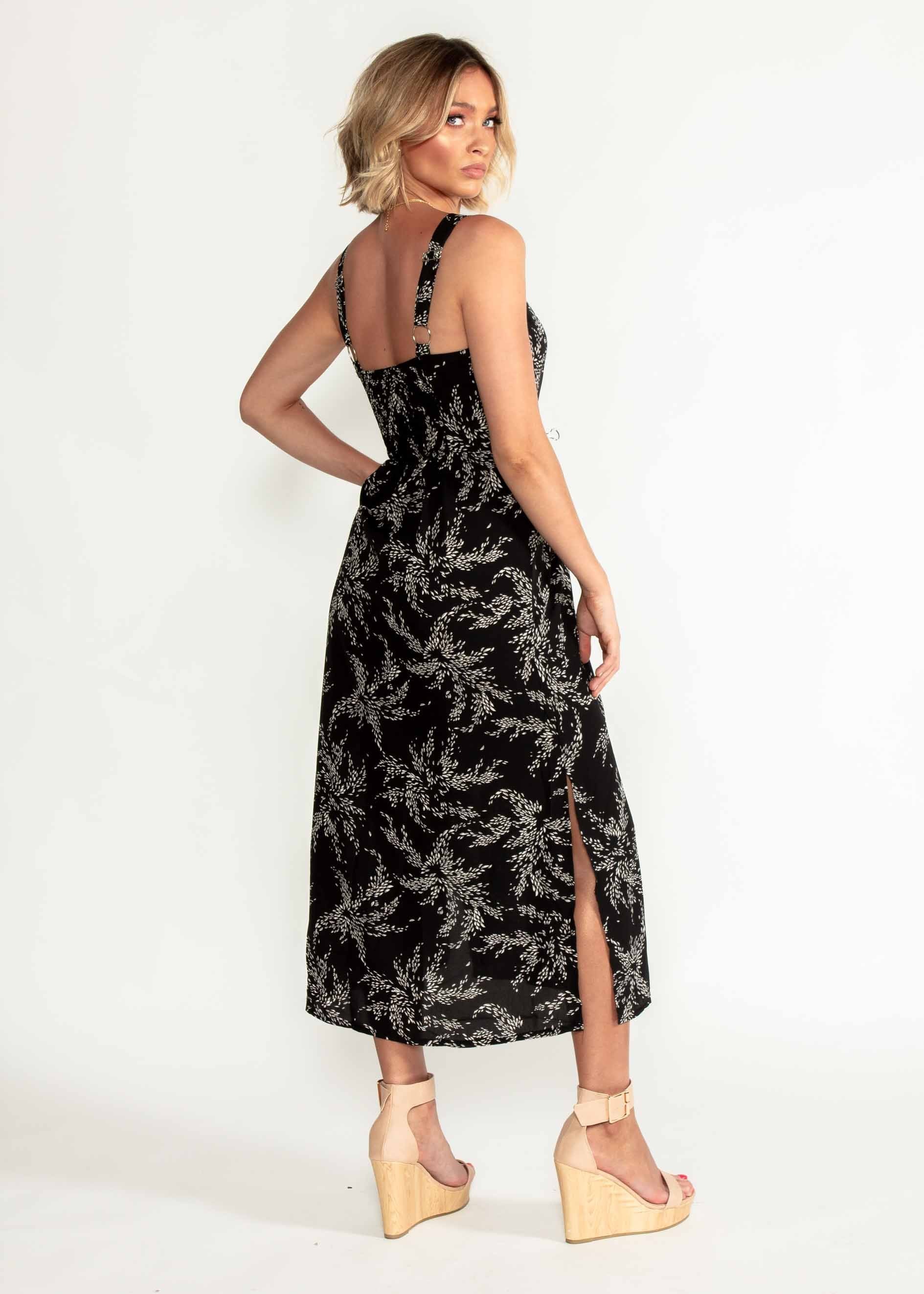 Eyes On You Midi Dress - Black Floral