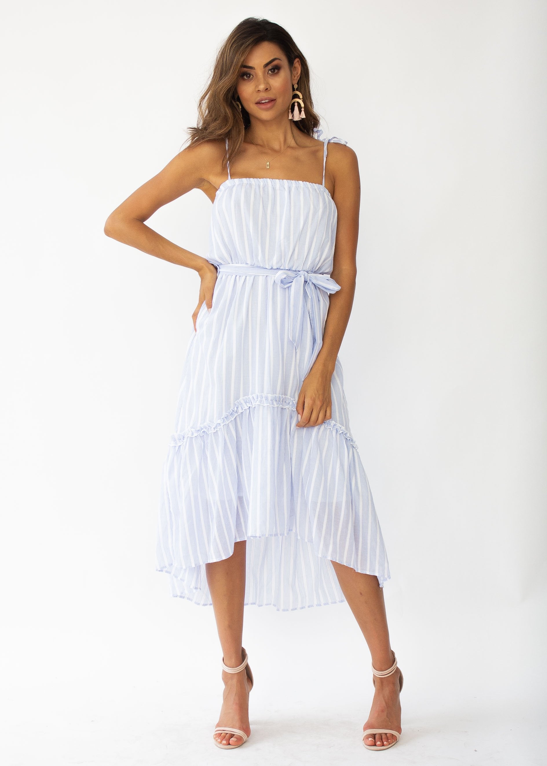 Frankie Hi-Lo Midi Dress - Blue Stripe