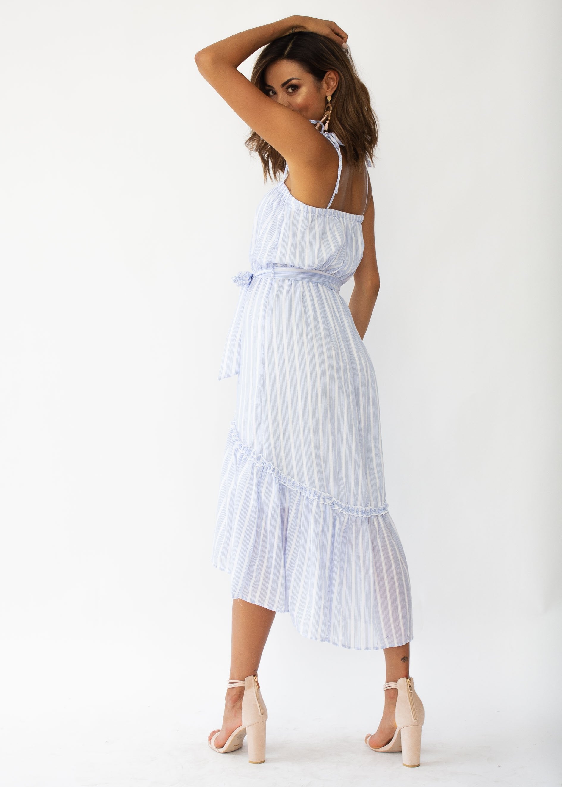 Frankie Hi-Lo Midi Dress - Blue Stripe