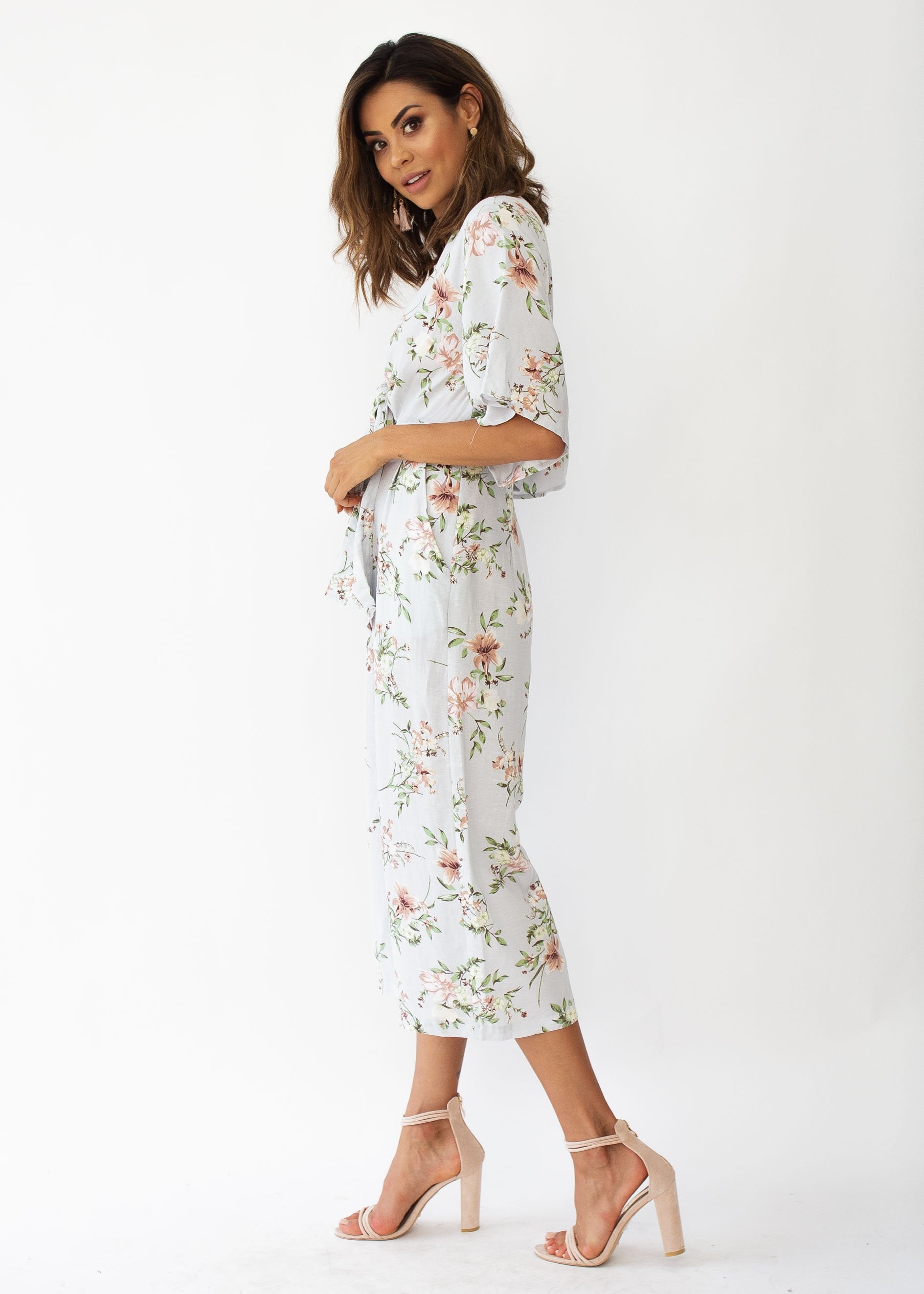 Aleia Tie Linen Pantsuit - Blue Floral