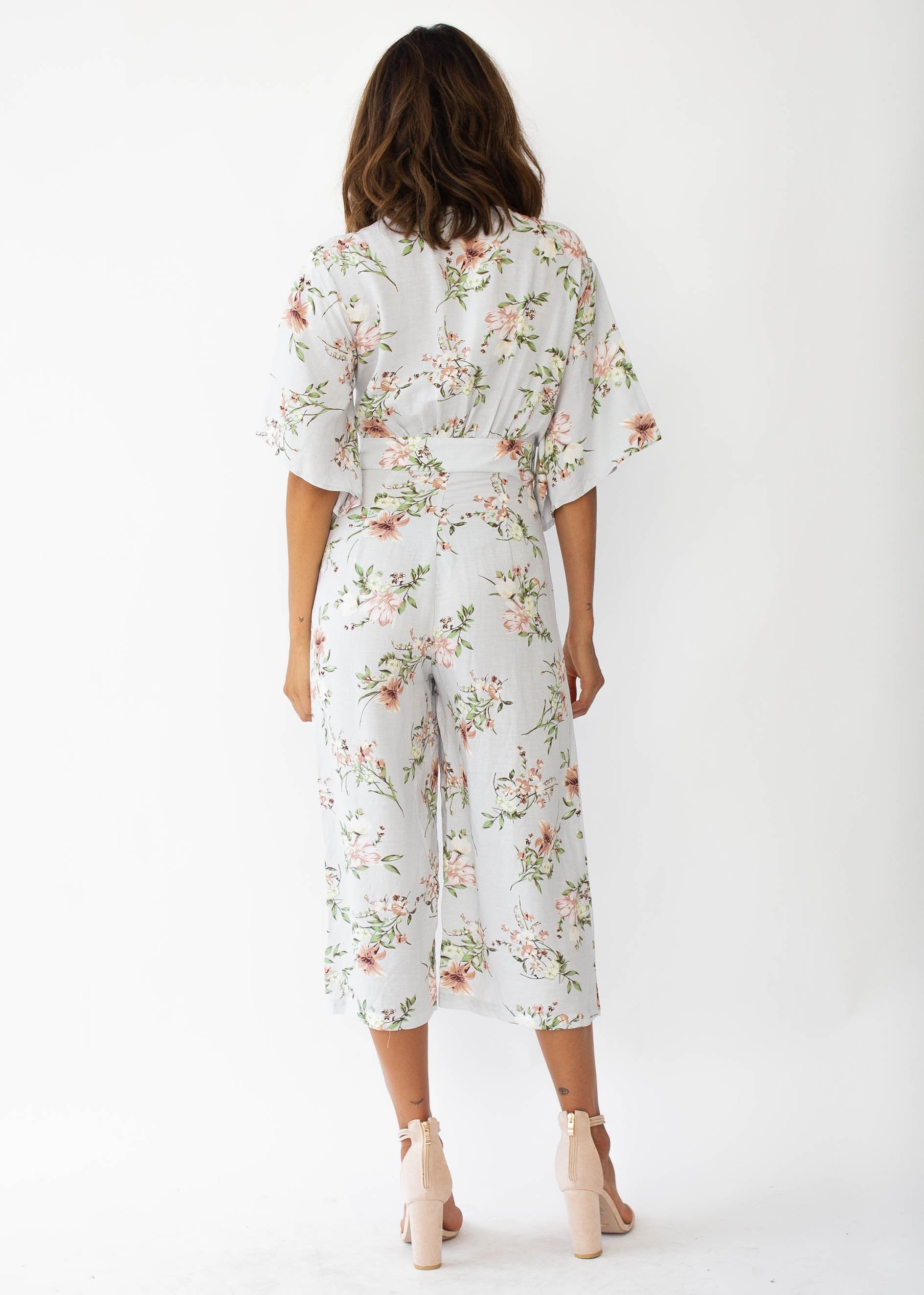Aleia Tie Linen Pantsuit - Blue Floral