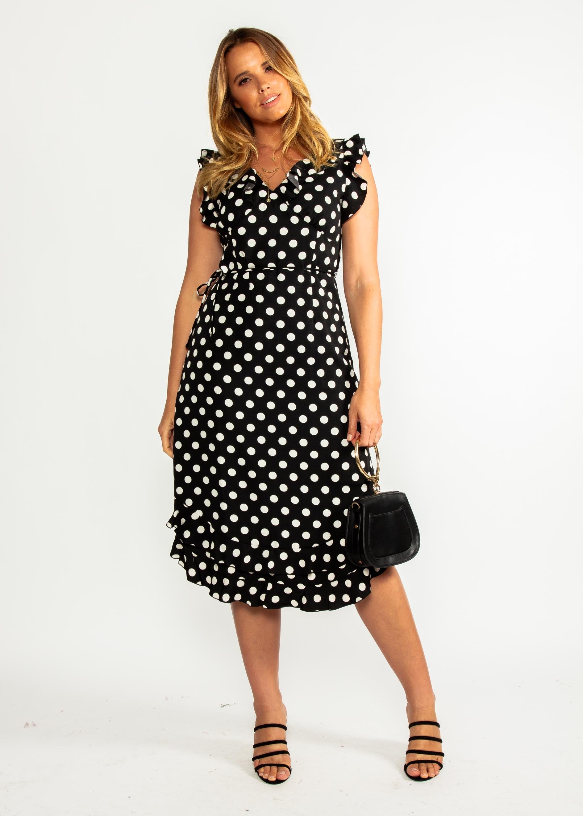 One Last Time Midi Dress - Black Polka