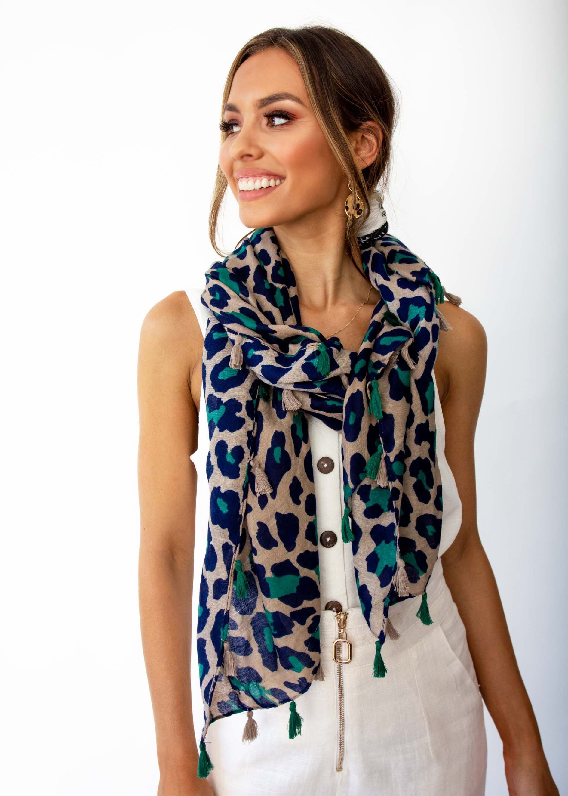 Women's Take Me Scarf - Emerald Cheetah Print