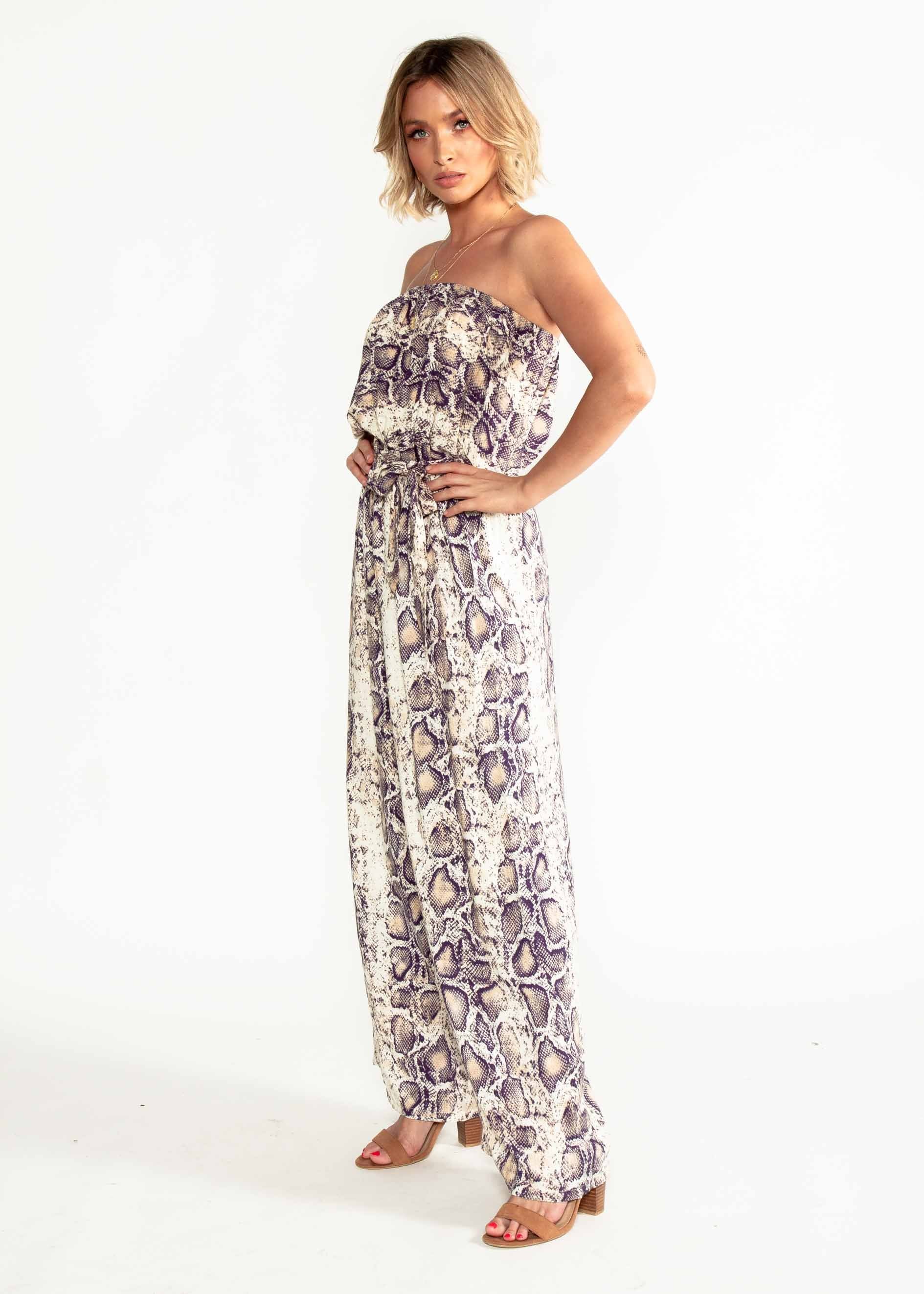 Trinity Strapless Pantsuit w/ Tie - Snake