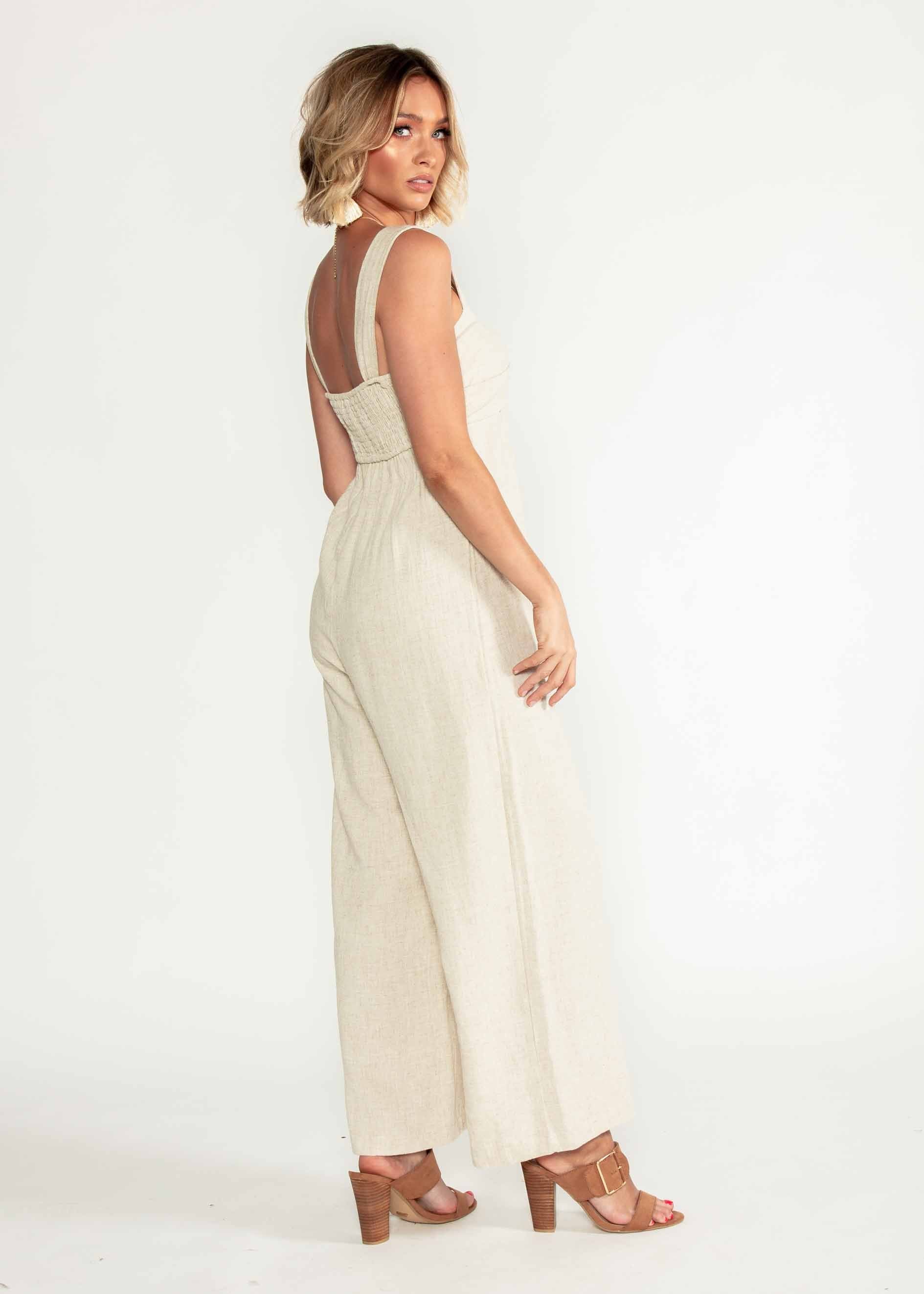 Courtland Linen-Blend Pantsuit - Natural