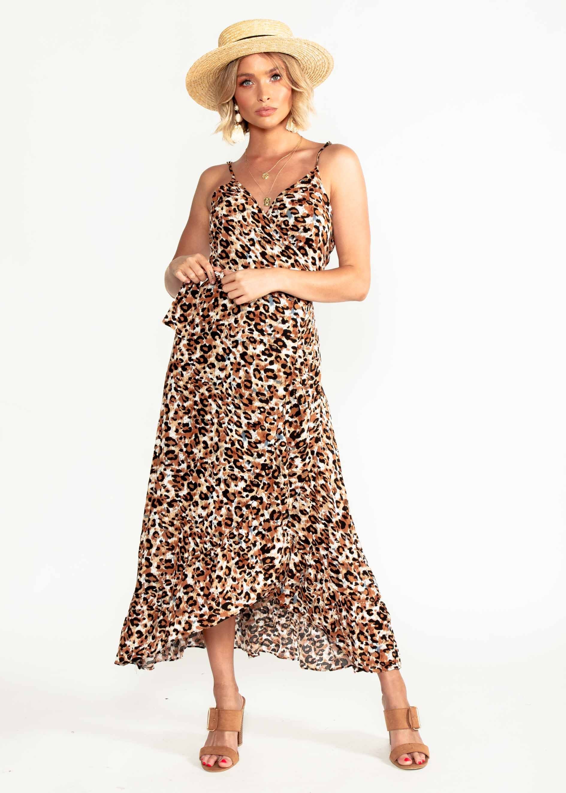Sloan Wrap Midi Dress - Leopard
