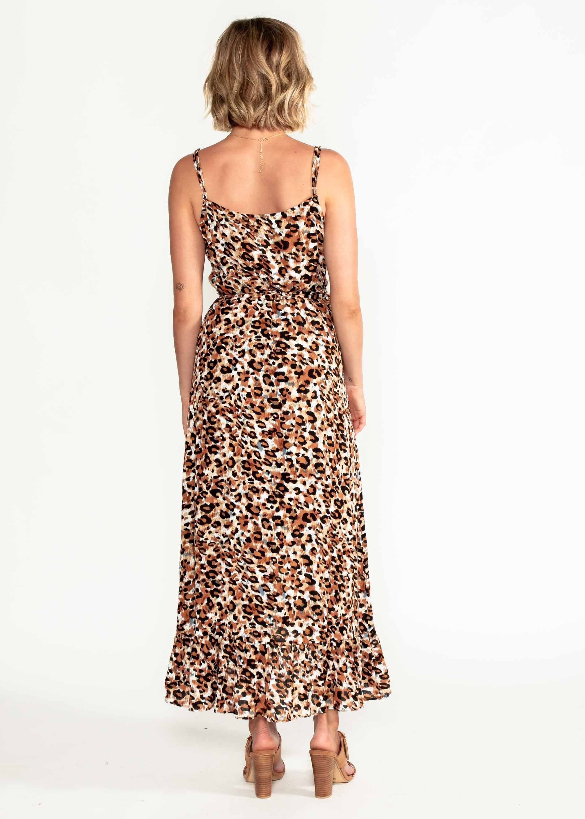 Sloan Wrap Midi Dress - Leopard