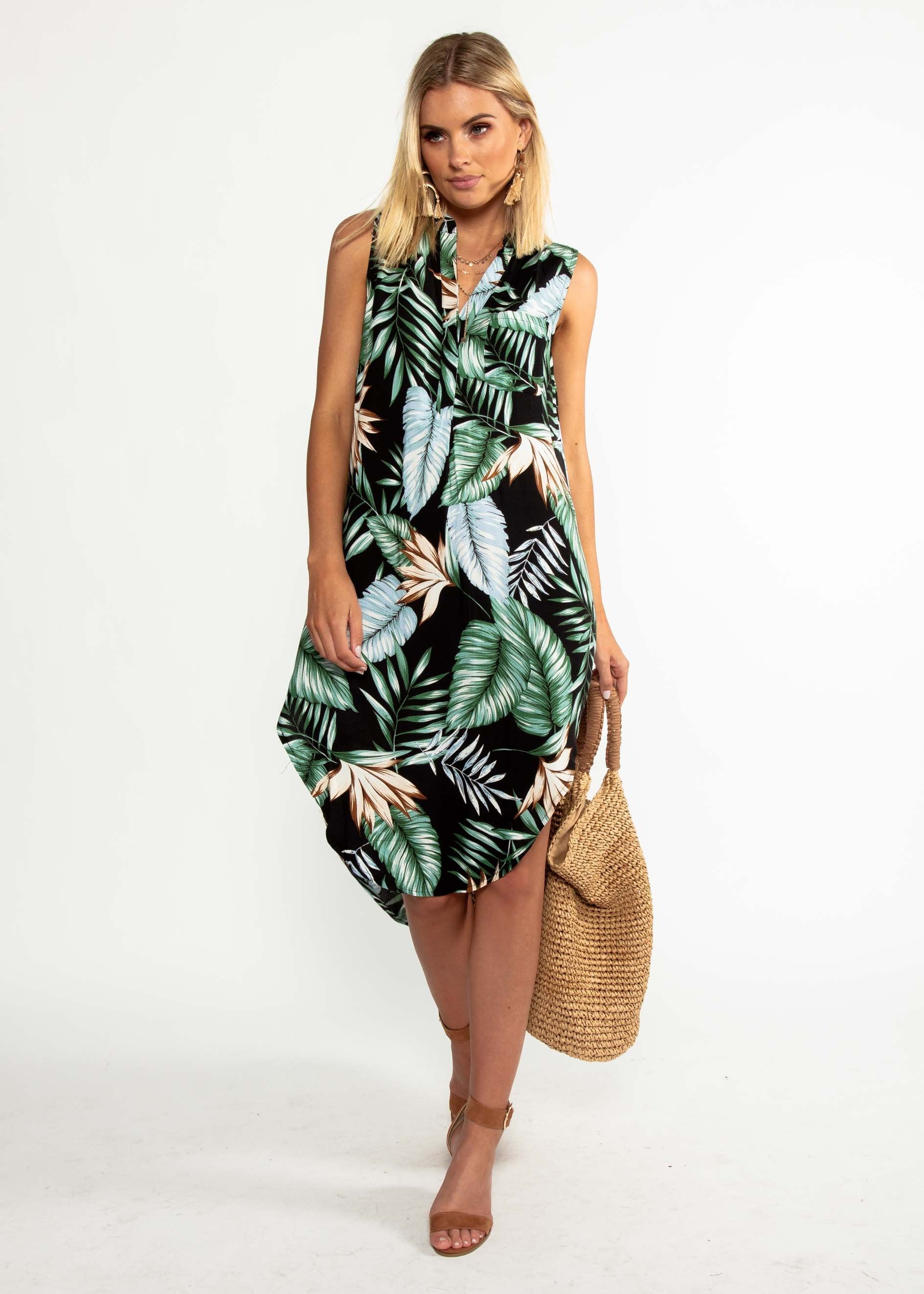 Moving Along Midi Dress - Black Palm