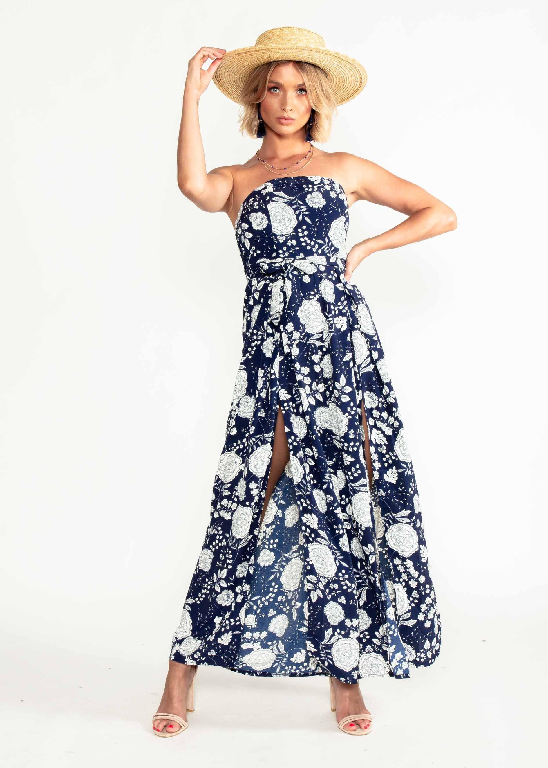 Guilt Free Strapless Pantsuit - Navy/White Floral