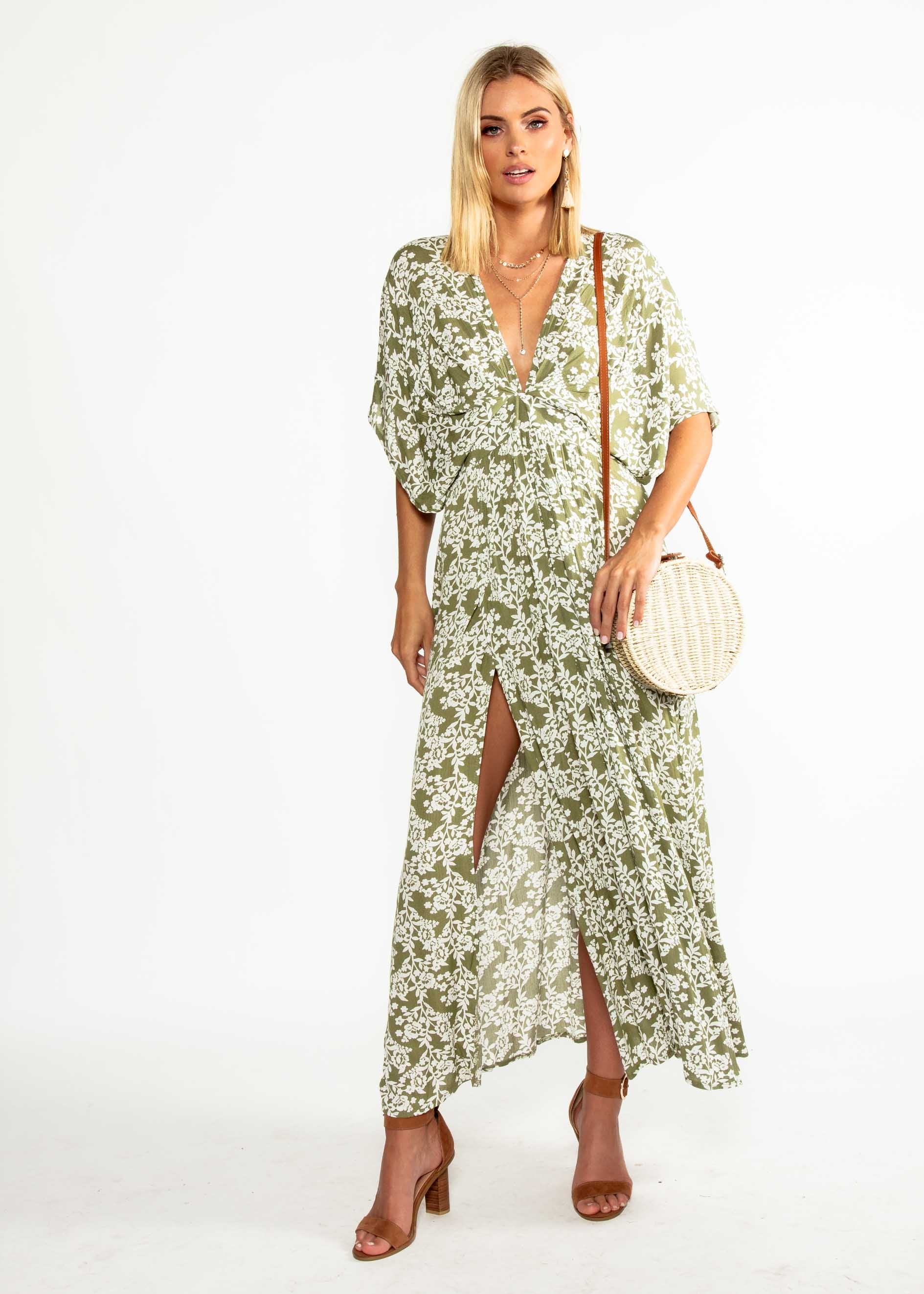 Glory Days Maxi Dress - Khaki Floral