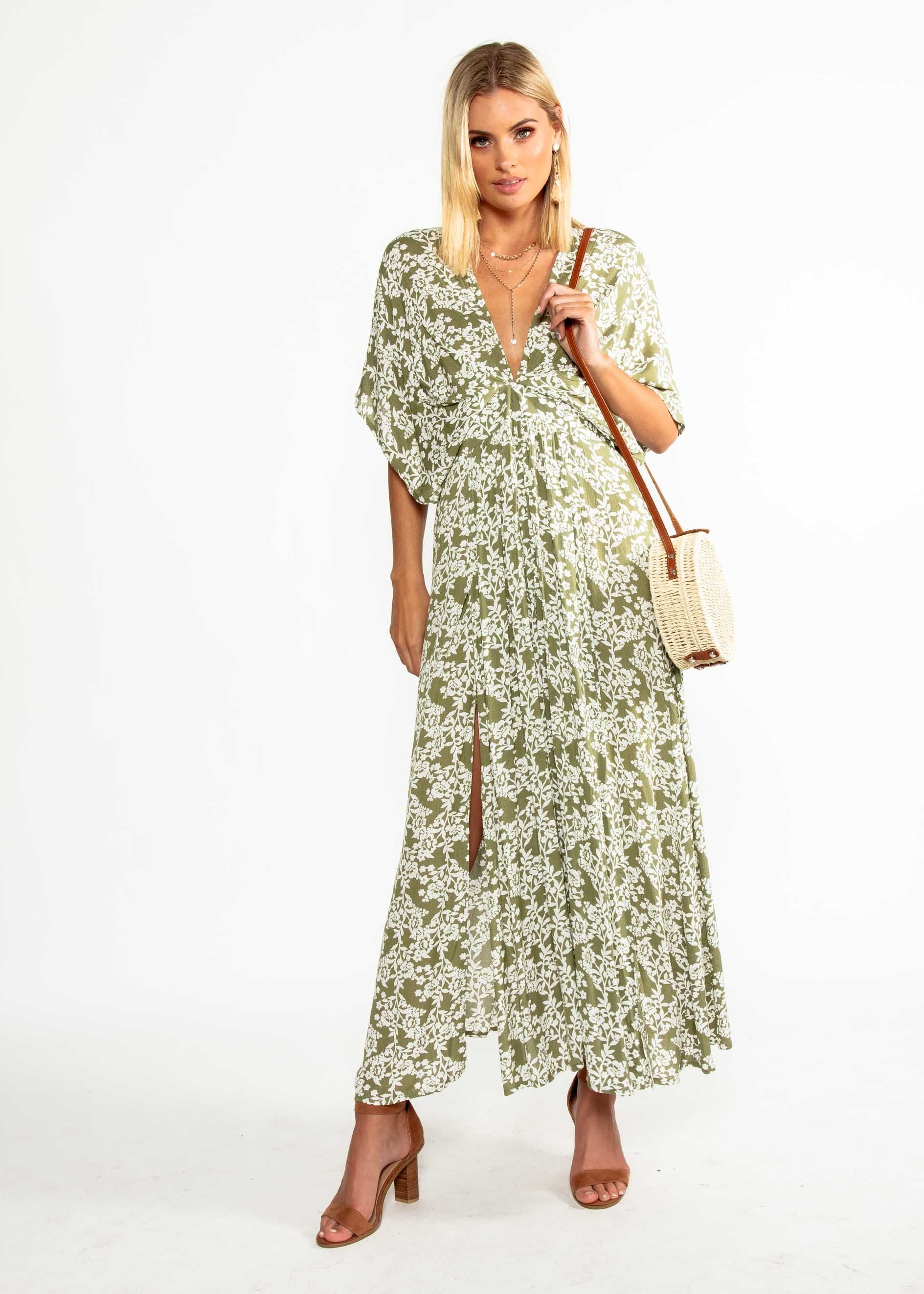 Glory Days Maxi Dress - Khaki Floral