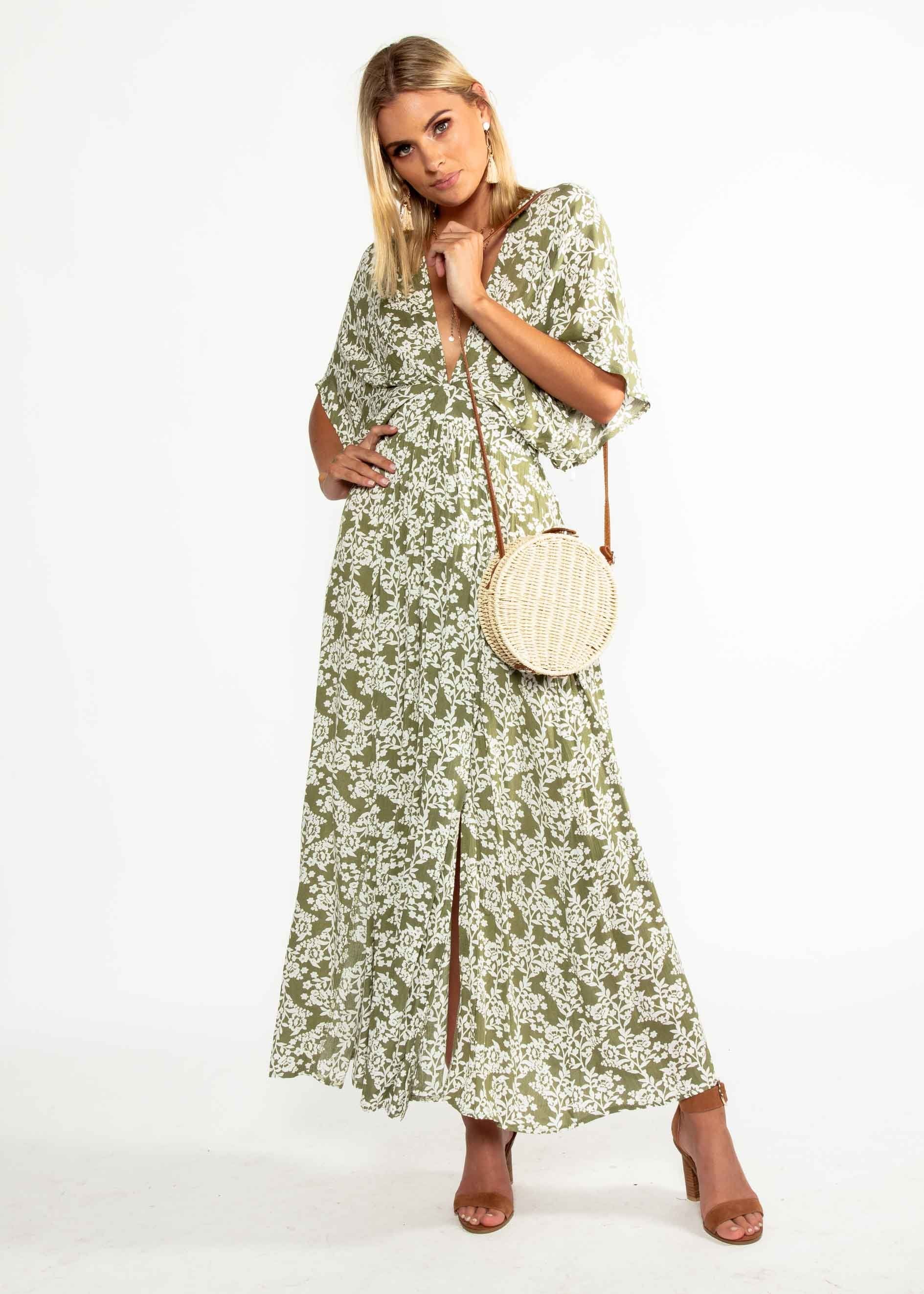 Glory Days Maxi Dress - Khaki Floral