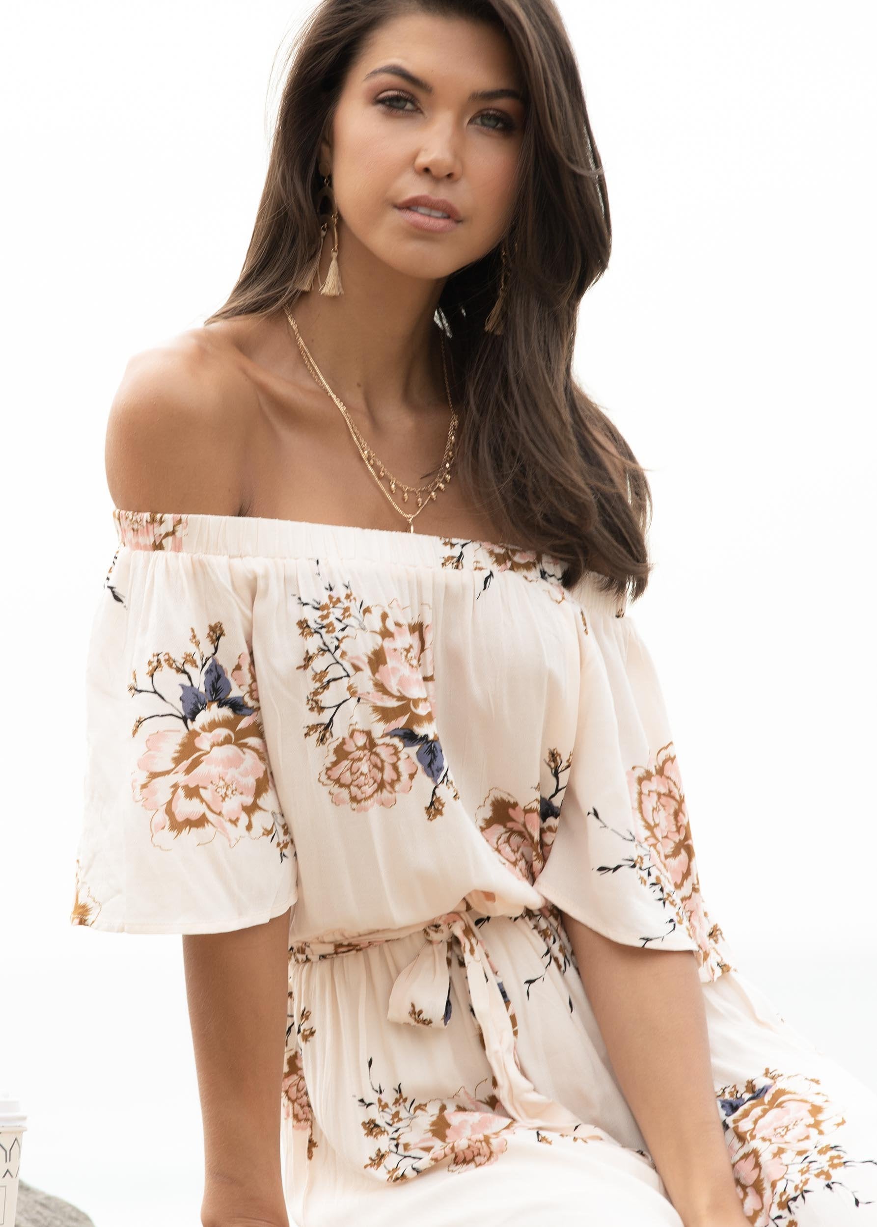 Elodie Off Shoulder Midi Dress w/ Tie - Posie