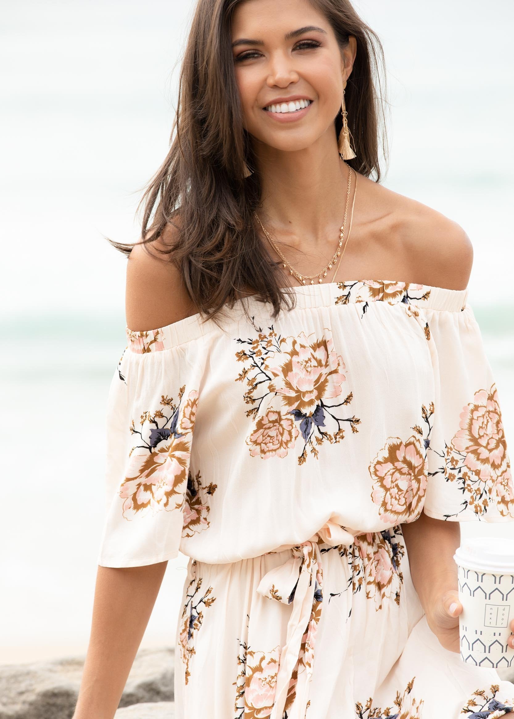 Elodie Off Shoulder Midi Dress w/ Tie - Posie