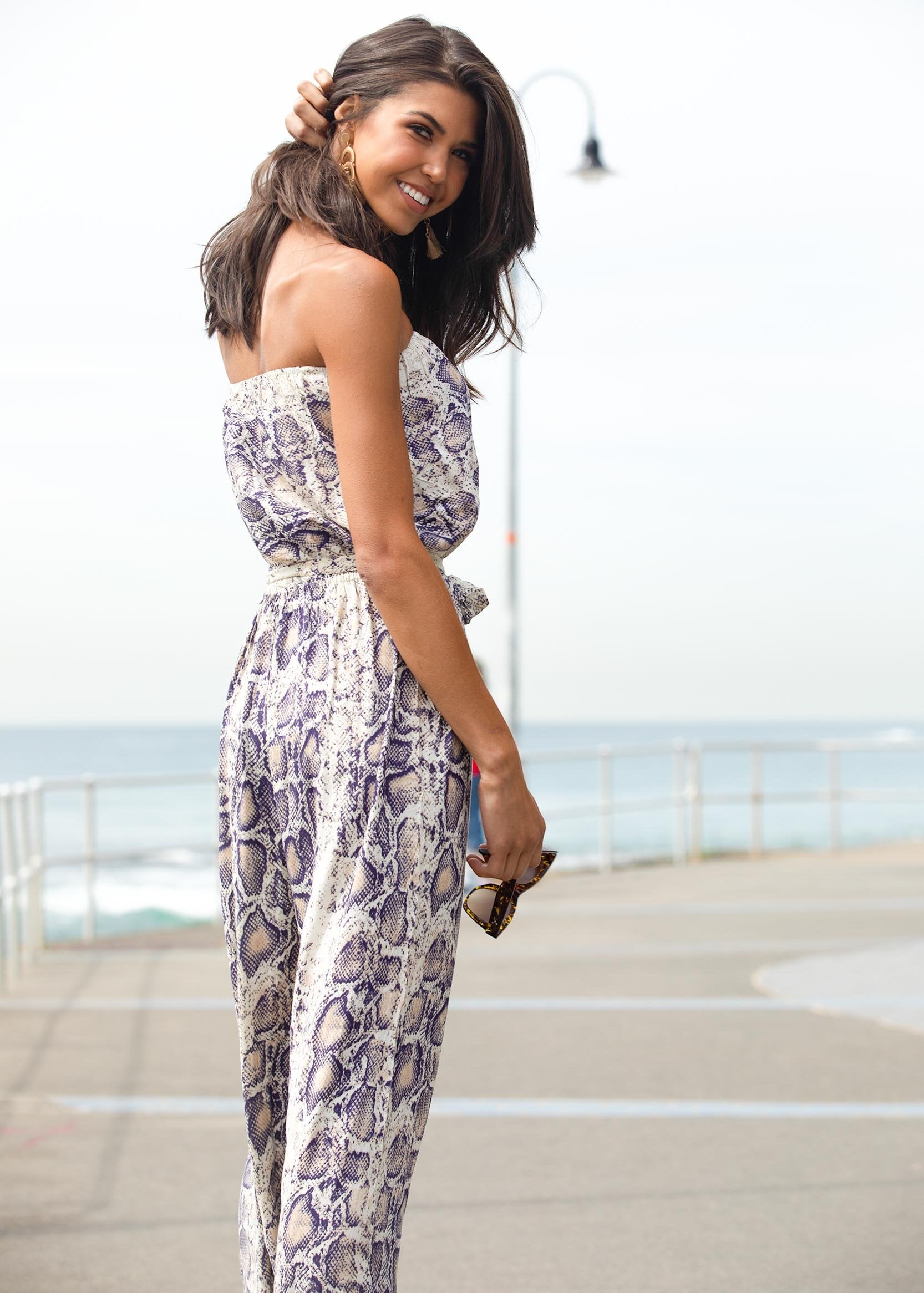 Trinity Strapless Pantsuit w/ Tie - Snake