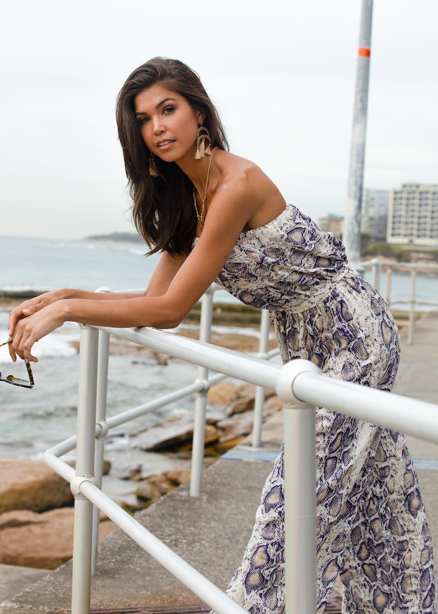 Trinity Strapless Pantsuit w/ Tie - Snake
