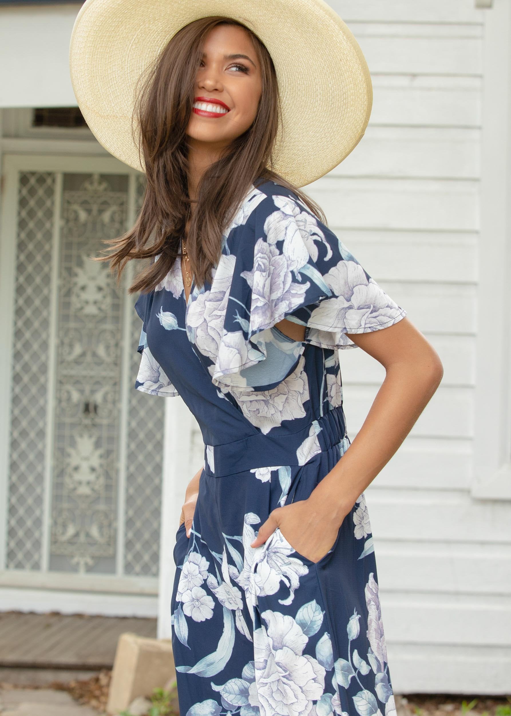 Lead The Way Pantsuit - Navy Floral
