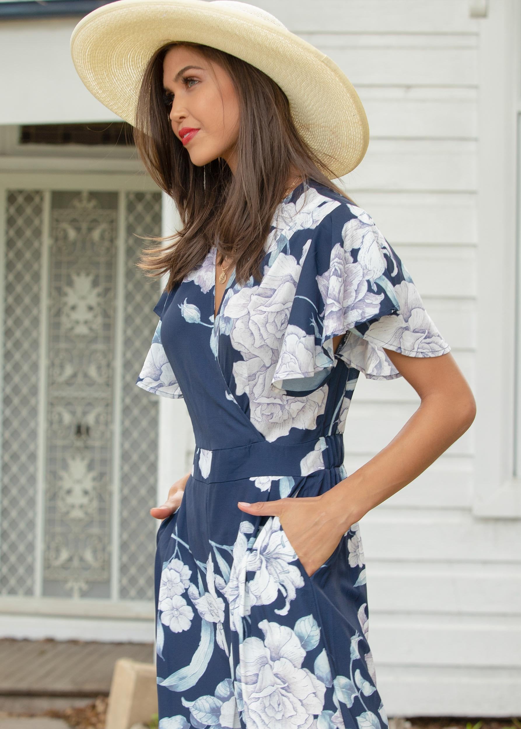 Lead The Way Pantsuit - Navy Floral