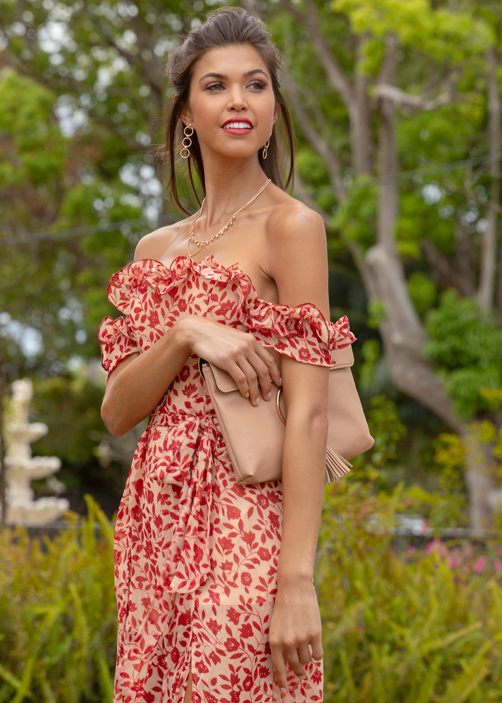 Siren Off Shoulder Pantsuit - Red Floral