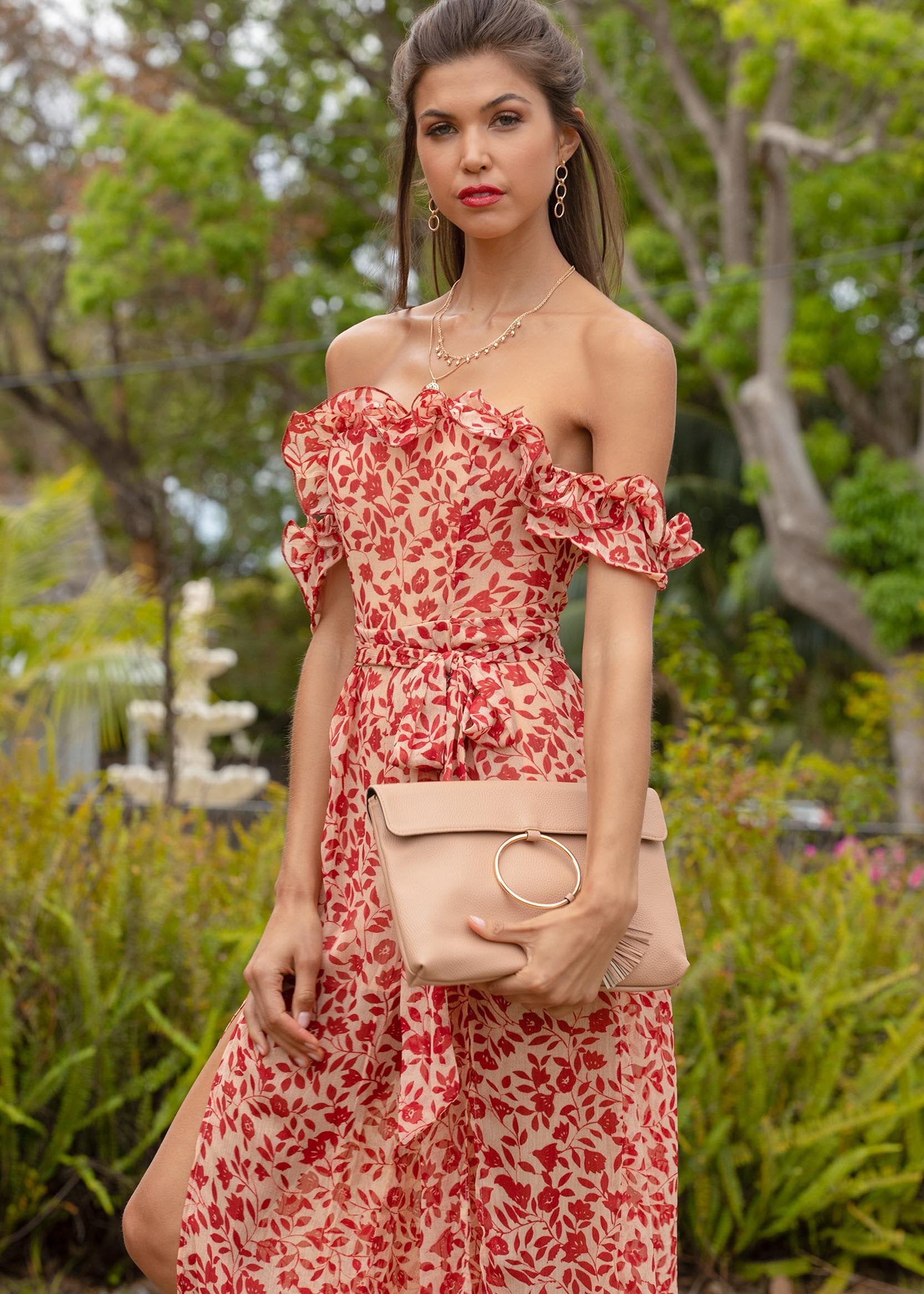 Siren Off Shoulder Pantsuit - Red Floral