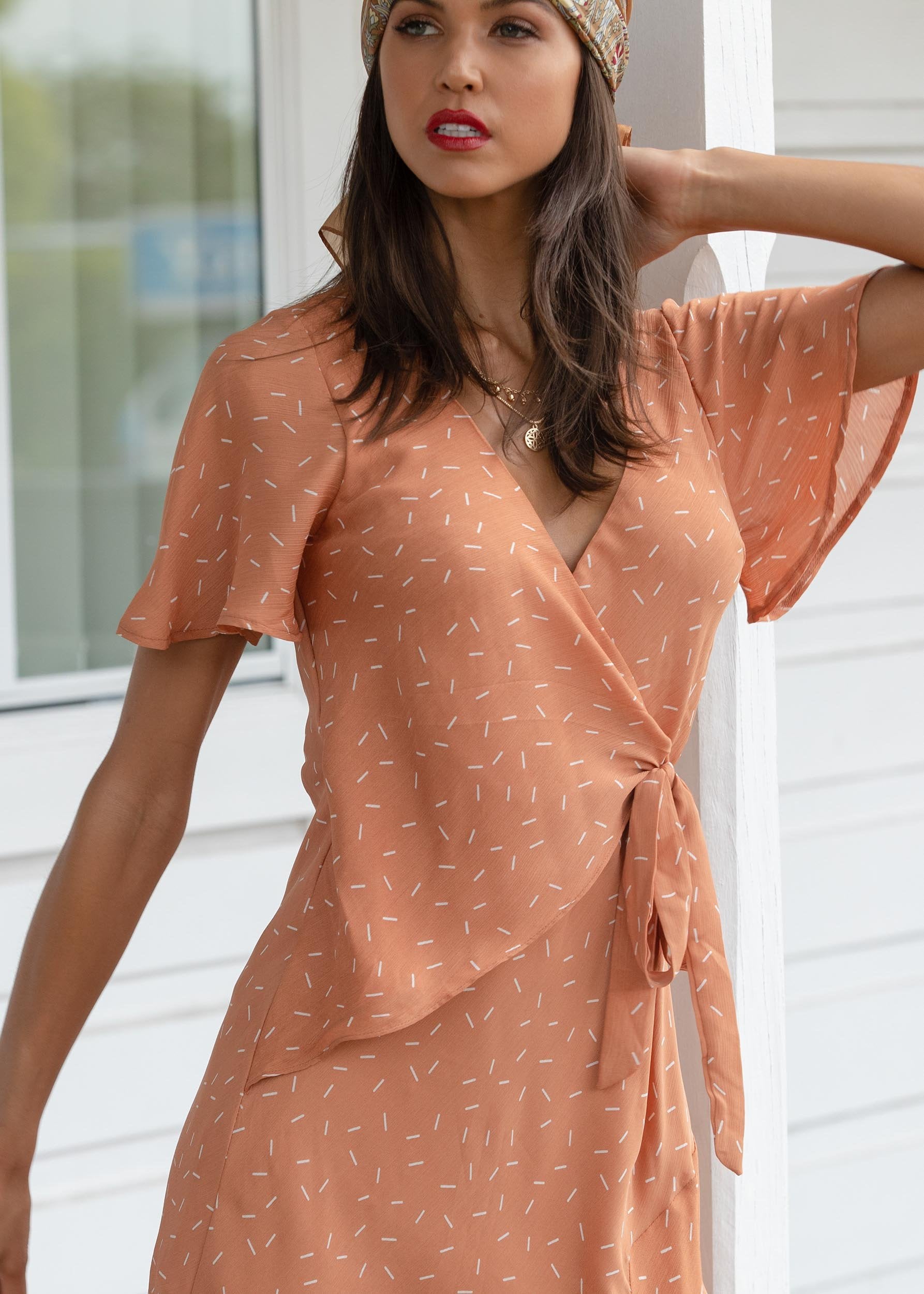 Sweet Flourish Wrap Maxi Dress - Terracotta