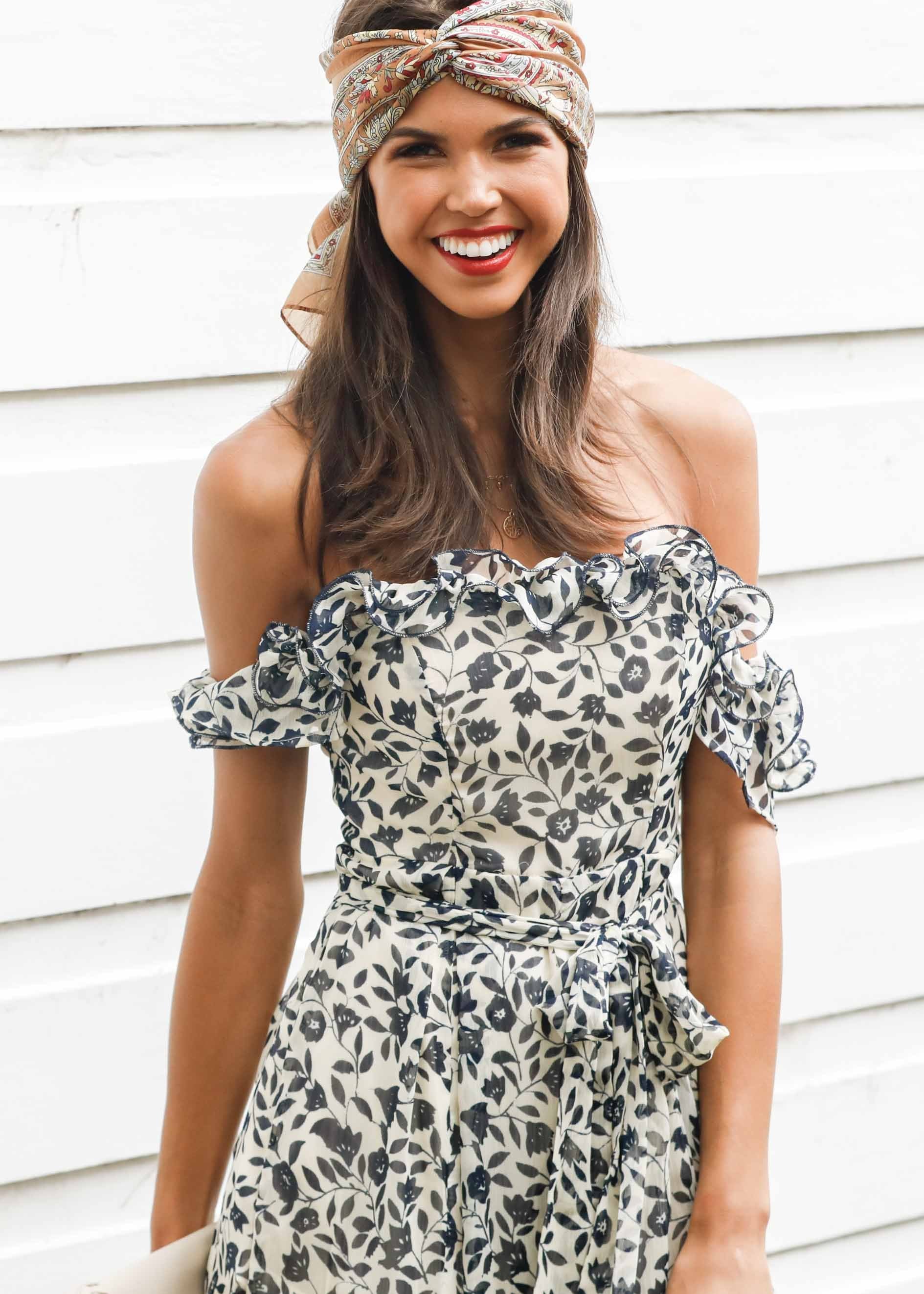 Siren Off Shoulder Pantsuit - Navy Floral