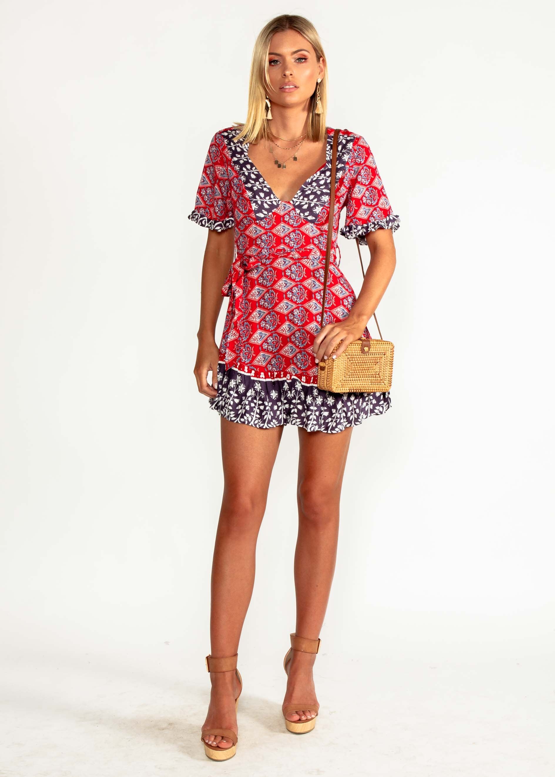 Seraphina Dress w/ Tie - Red Paisley
